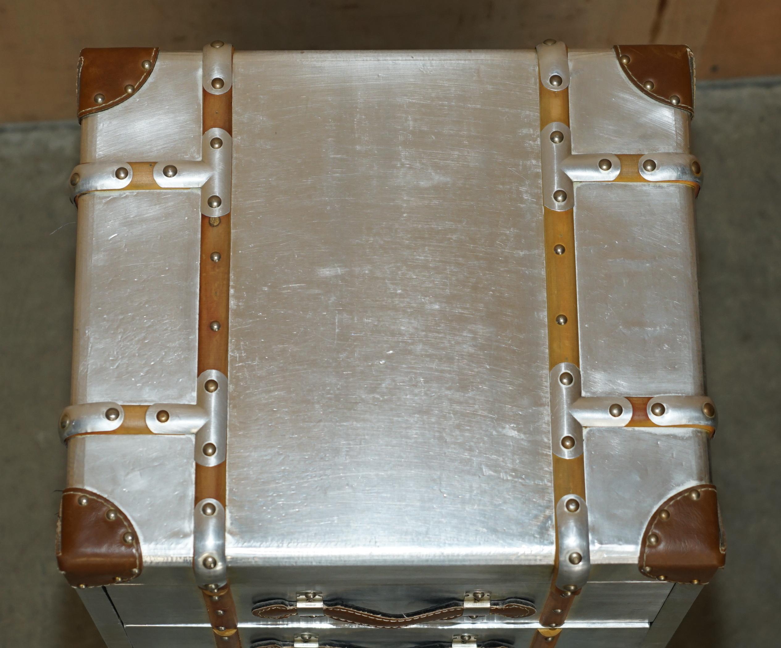 PAIR OF VINTAGE AVIATOR PILOT STYLE POLISH ALUMINIUM NIGHTSTAND BEDSIDE TABLEs 11