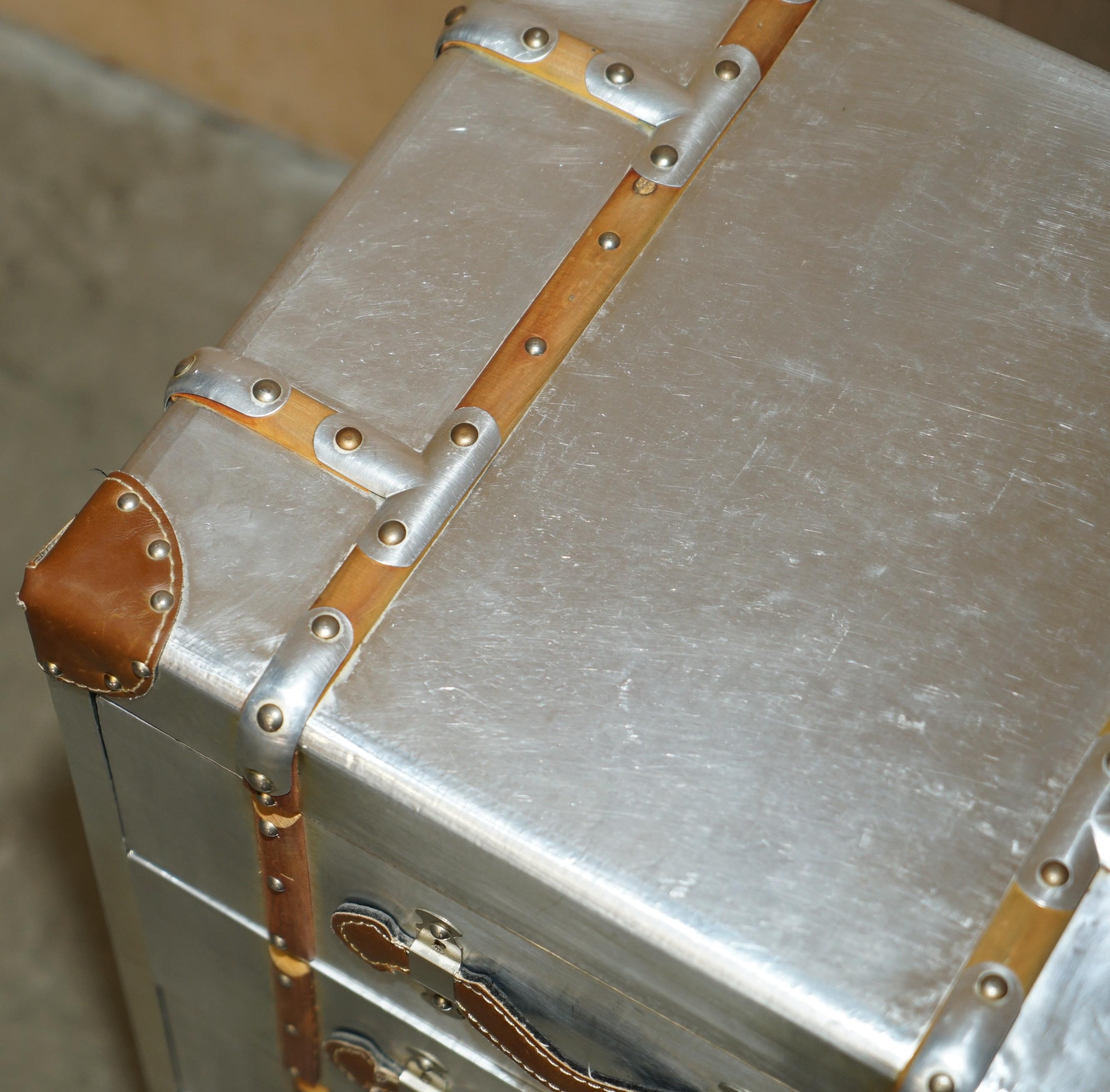 PAIR OF VINTAGE AVIATOR PILOT STYLE POLISH ALUMINIUM NIGHTSTAND BEDSIDE TABLEs 12