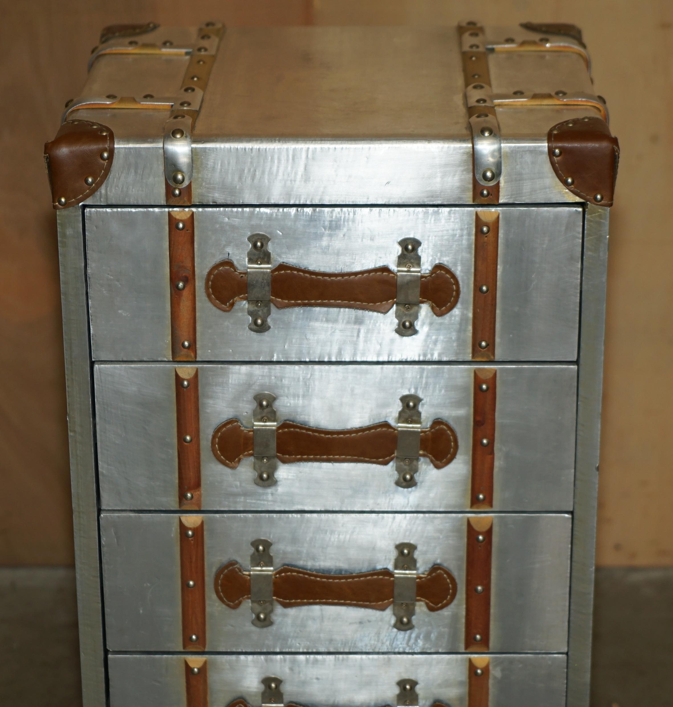 20th Century PAIR OF VINTAGE AVIATOR PILOT STYLE POLISH ALUMINIUM NIGHTSTAND BEDSIDE TABLEs
