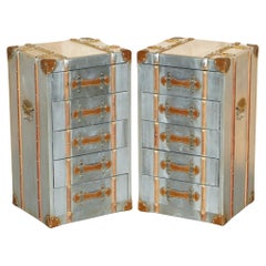PAIR OF VINTAGE AVIATOR PILOT STYLE POLISH ALUMINIUM NIGHTSTAND BEDSIDE TABLEs