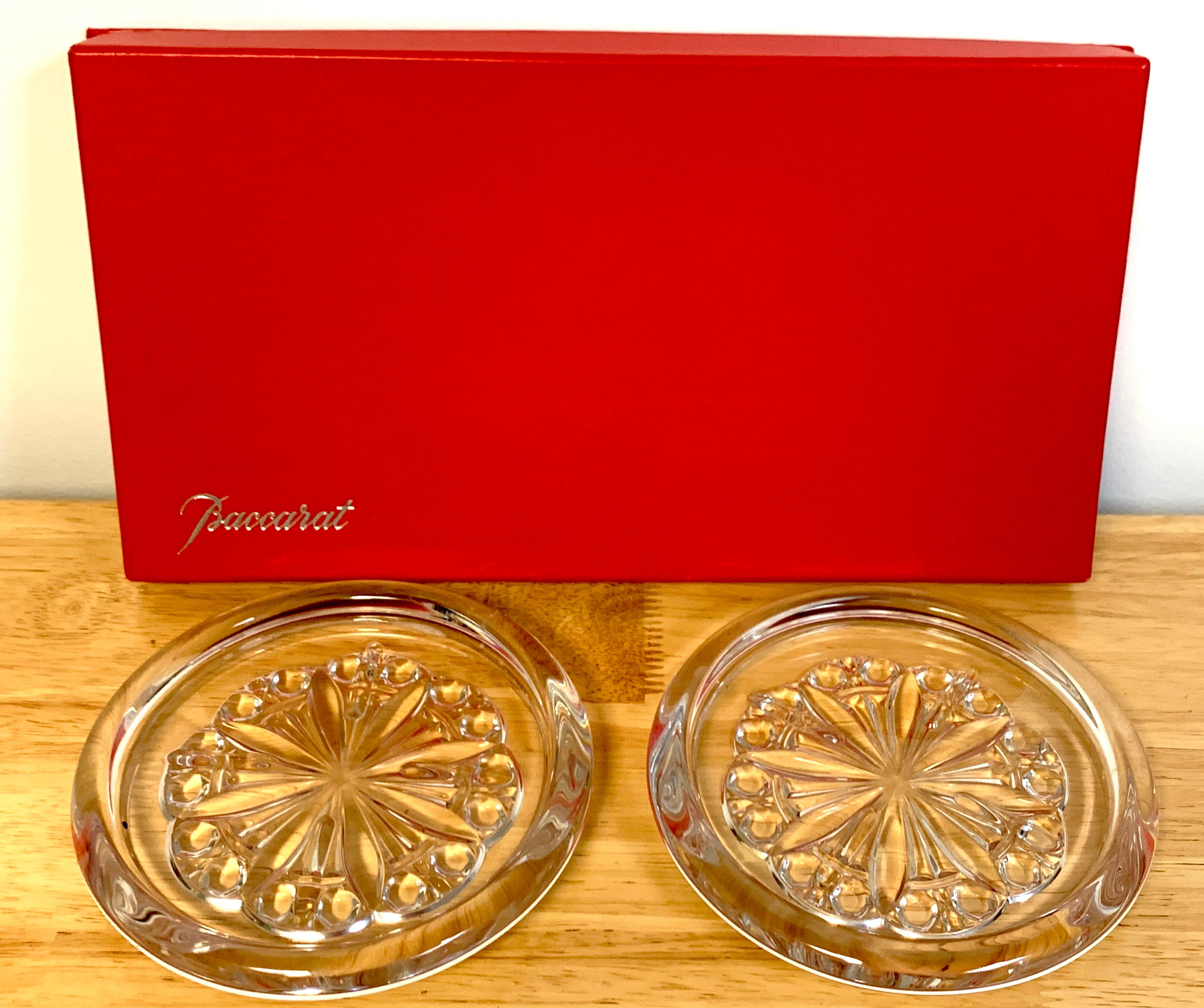 Pair of Vintage Baccarat Crystal Wine Coasters In Good Condition In West Palm Beach, FL