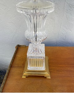 Vintage Baccarat Style Crystal Urn Lamps with Brass Base, Ca 1980s