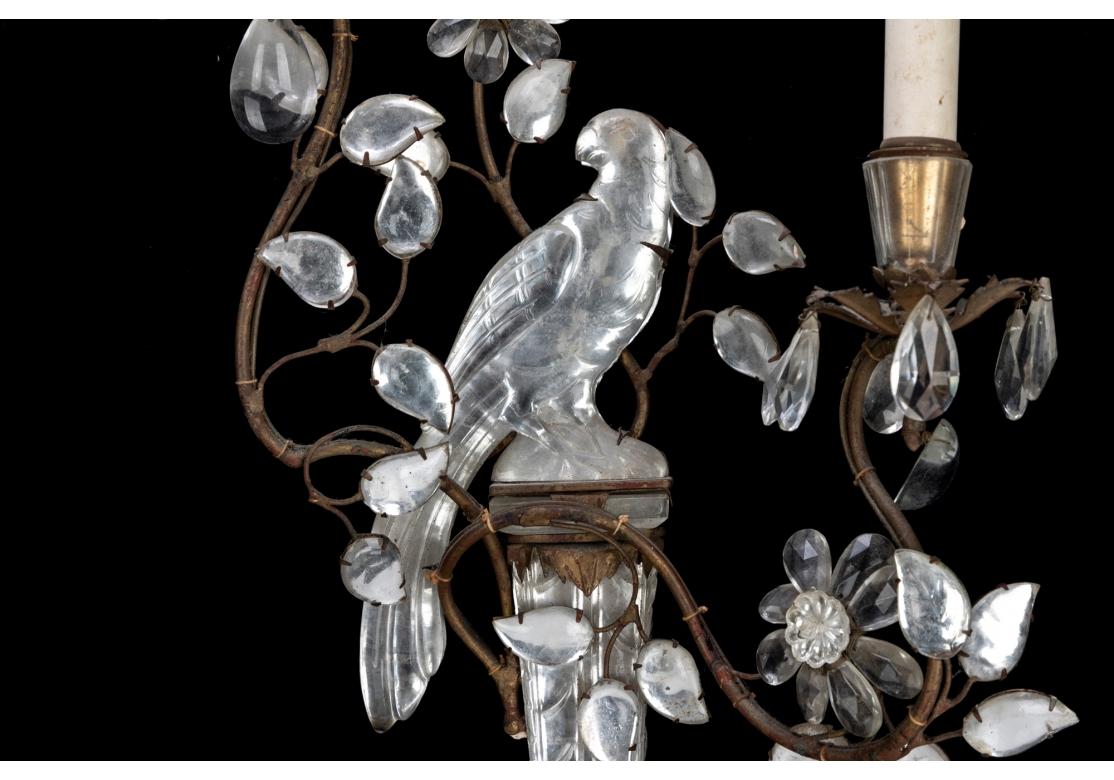 Pair of Vintage Bagues Style Cut Crystal Sconces In Good Condition For Sale In Bridgeport, CT