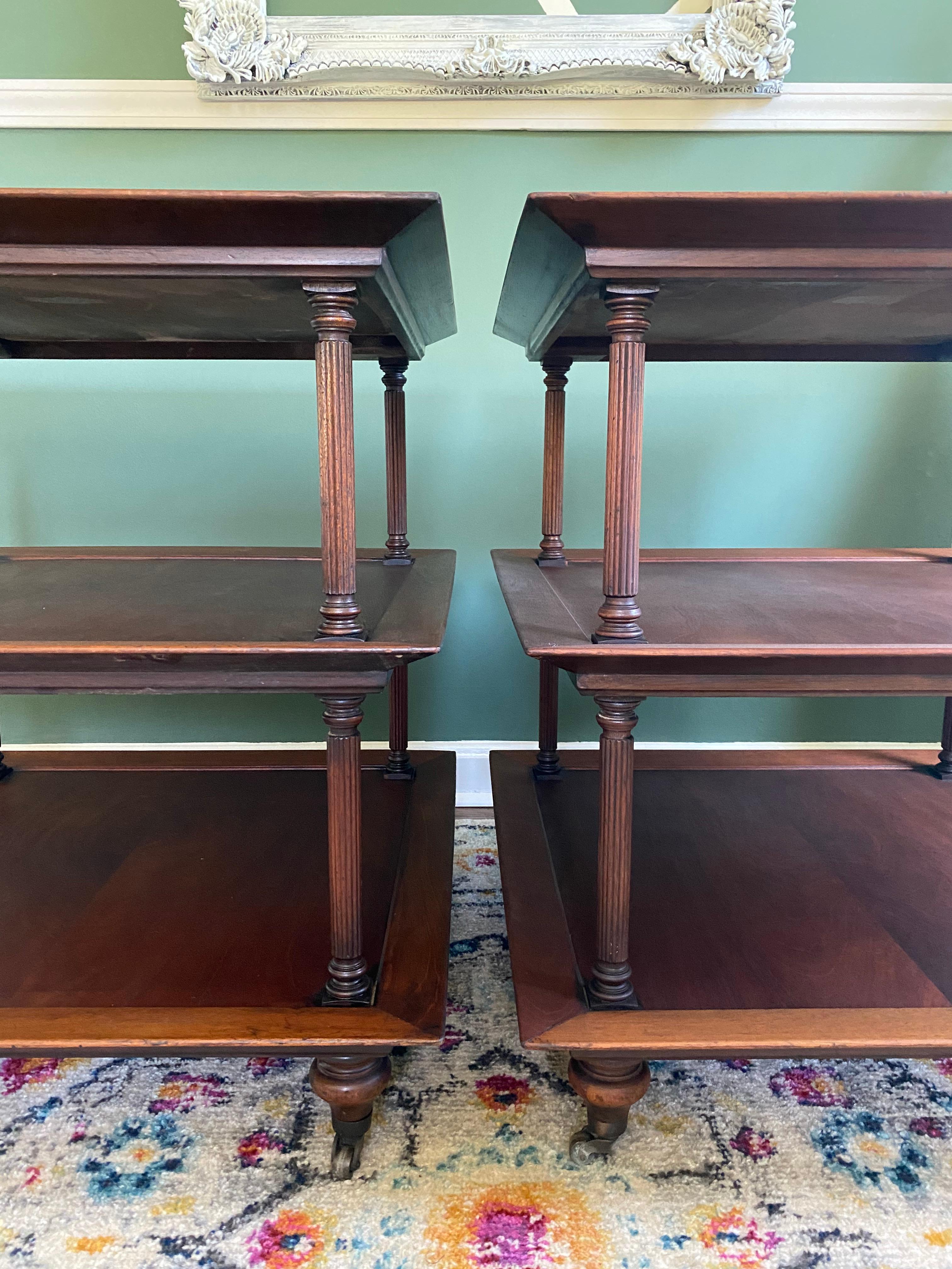 Modern Pair of Vintage Baker Furniture Co. Style Three Tier Brown Side Tables