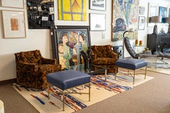 Pair of Vintage Baker Rolling Armchairs with Jack Lenor Larsen Fabric Upholstery