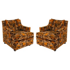 Pair of Vintage Baker Rolling Armchairs with Jack Lenor Larsen Fabric Upholstery
