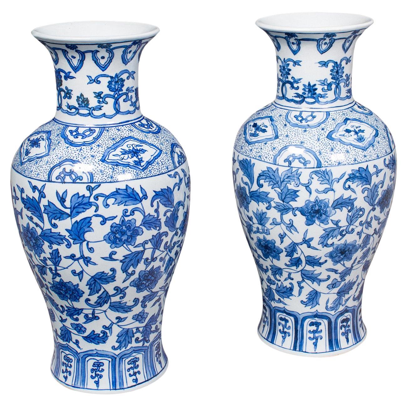 Pair Of Vintage Baluster Flower Vases, Chinese, Ceramic, Art Deco, Circa 1940