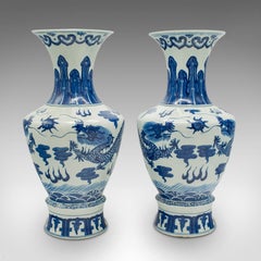 Paire de vases balustres vintage chinois, céramique, décoration, urne, art déco