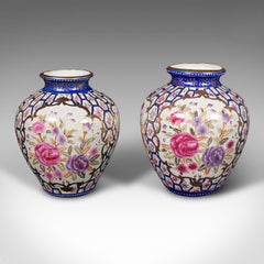 Paire de vases balustres chinois, peints à la main, urne, Art déco, vers 1940