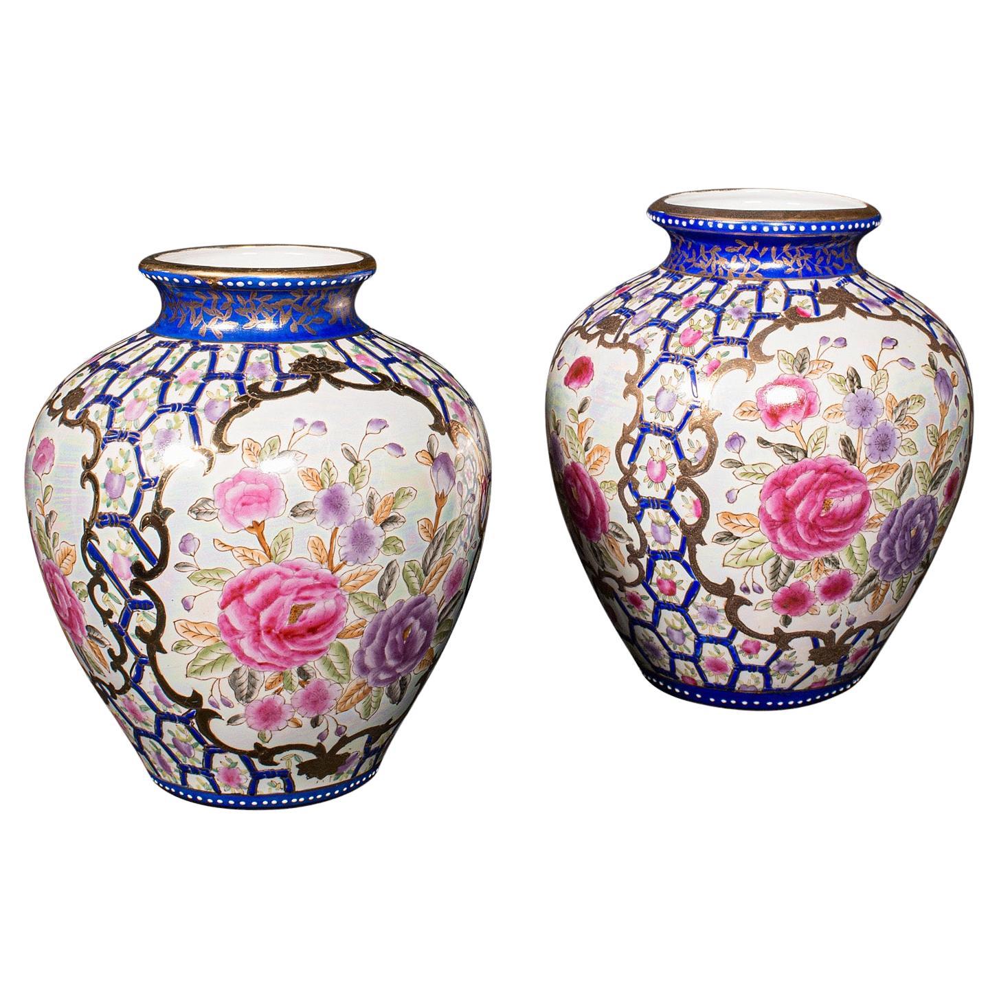 Pair Of Vintage Baluster Vases, Chinese, Handpainted, Urn, Art Deco, Circa 1940 For Sale