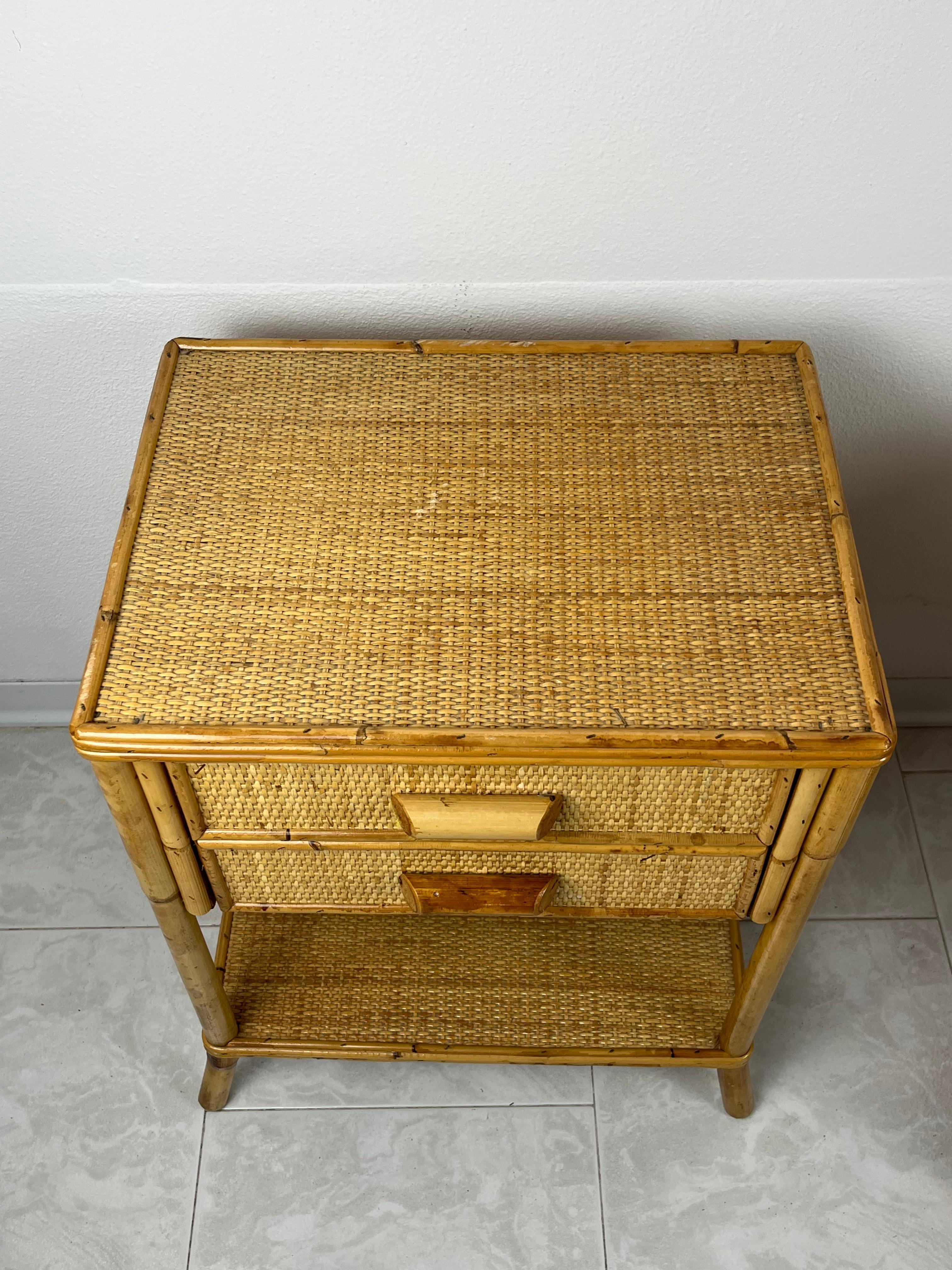 Pair of Vintage Italian Bamboo and Rattan Bedside Tables 1970s 2