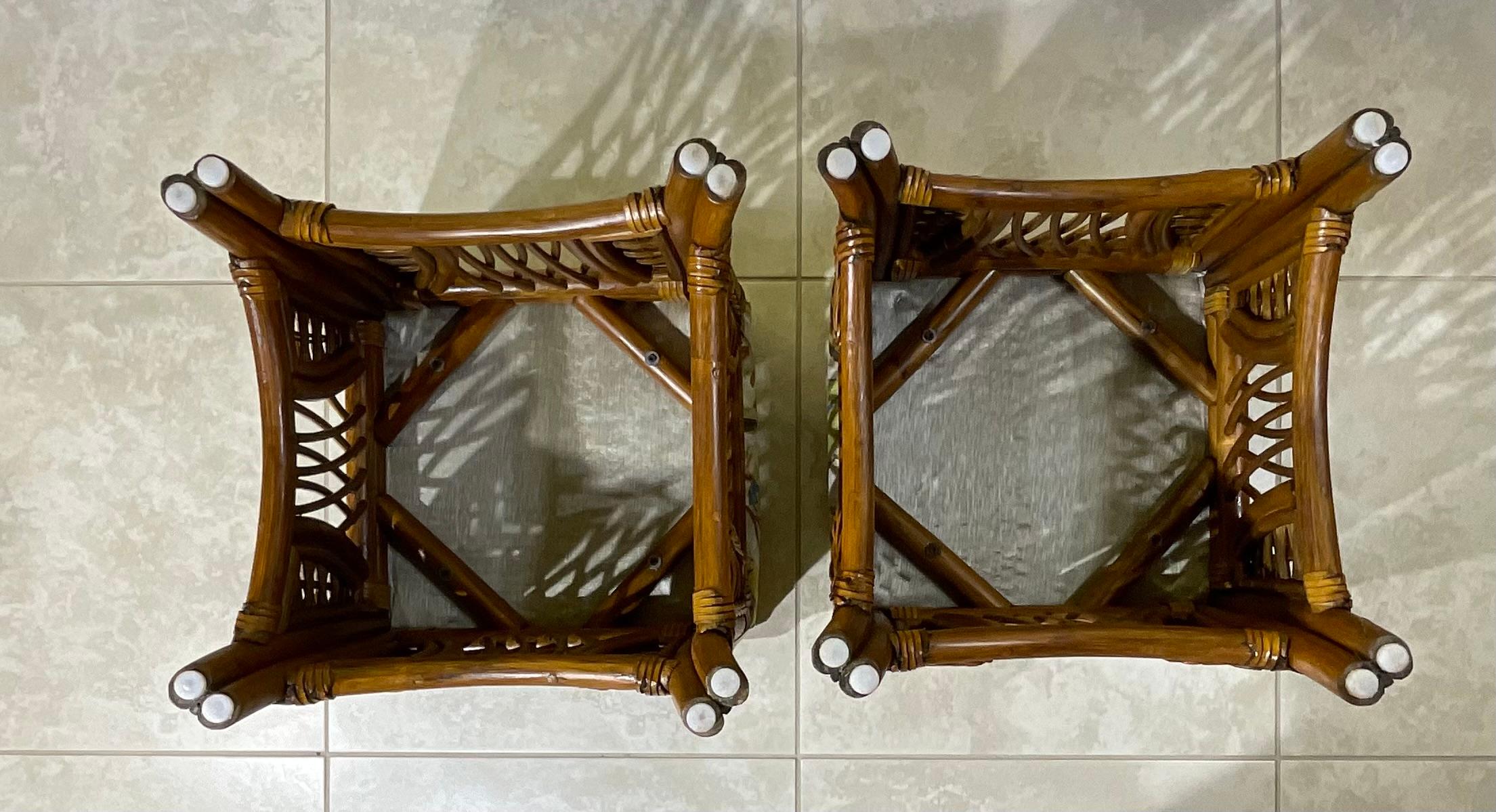 Cotton Pair of Vintage Bamboo and Rattan Benches or Stools For Sale