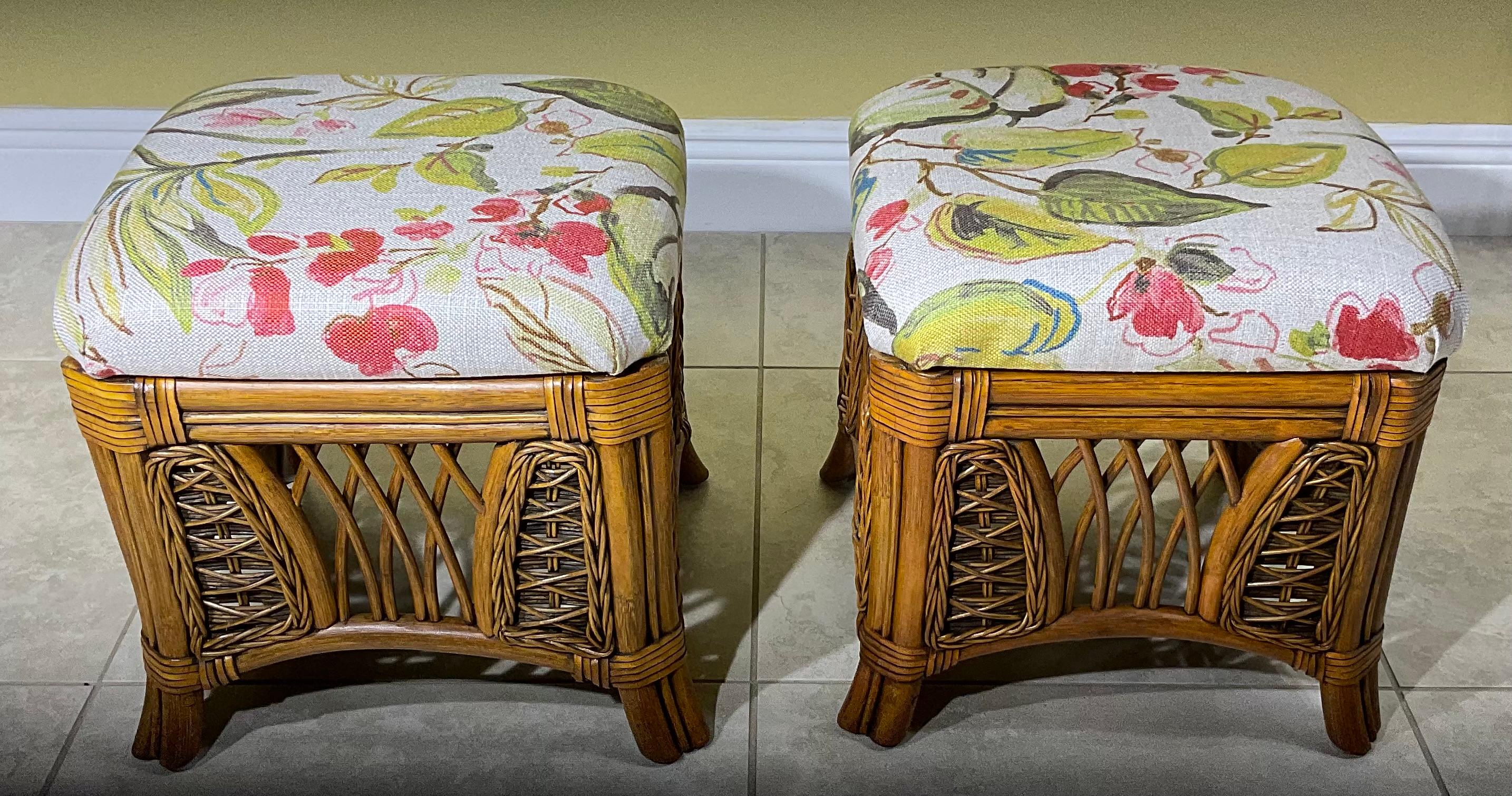 Pair of Vintage Bamboo and Rattan Benches or Stools For Sale 1