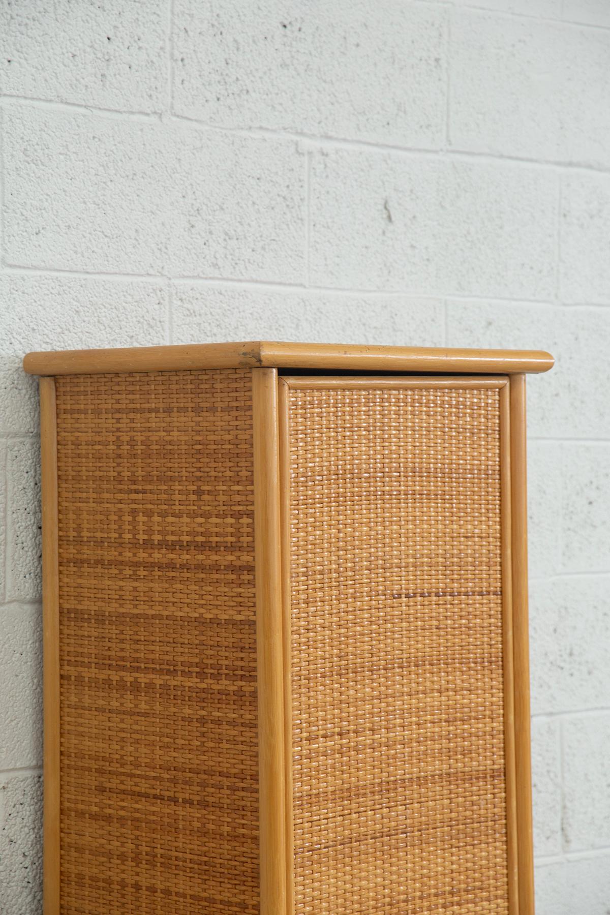 Pair of vintage bamboo and rattan cabinets in vendita 1