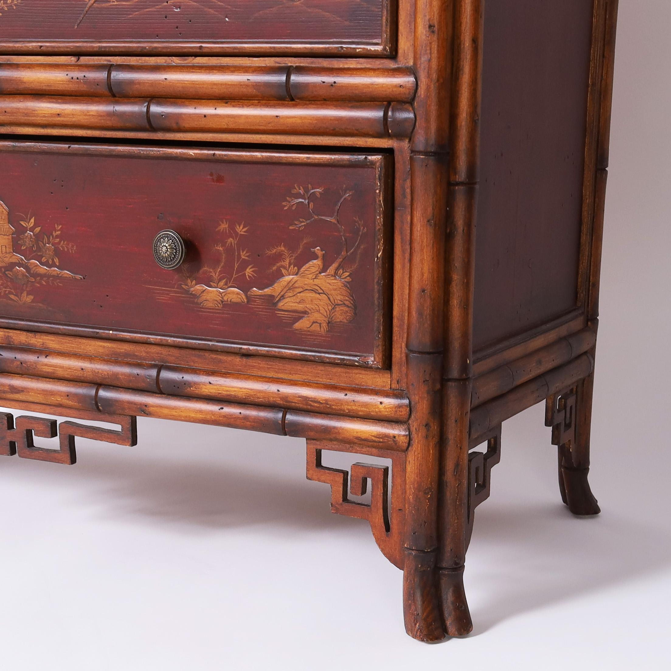 Pair of Vintage Faux Bamboo Chinoiserie Chests For Sale 3