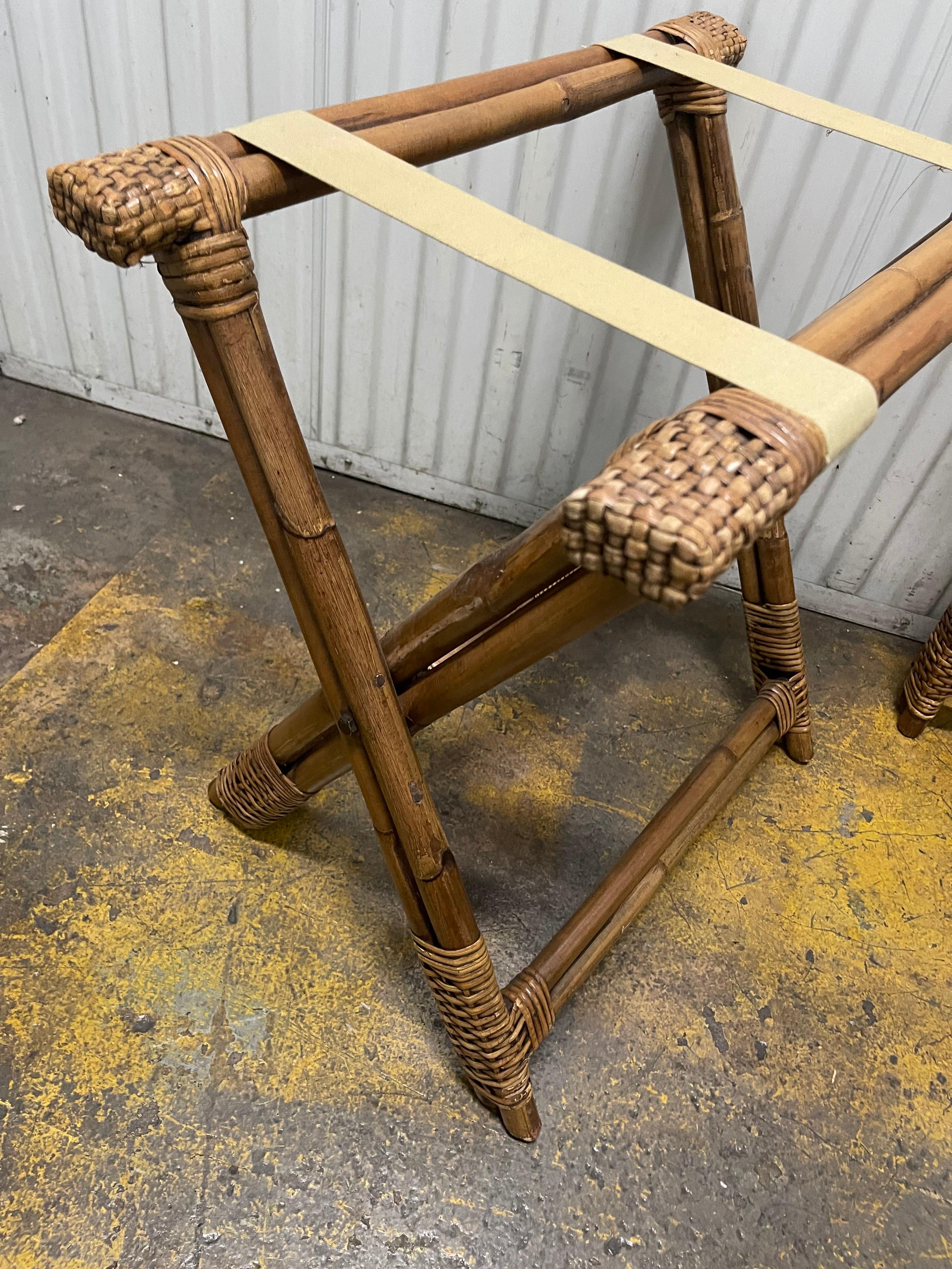 Pair of Vintage Bamboo & Leather Luggage Racks 6