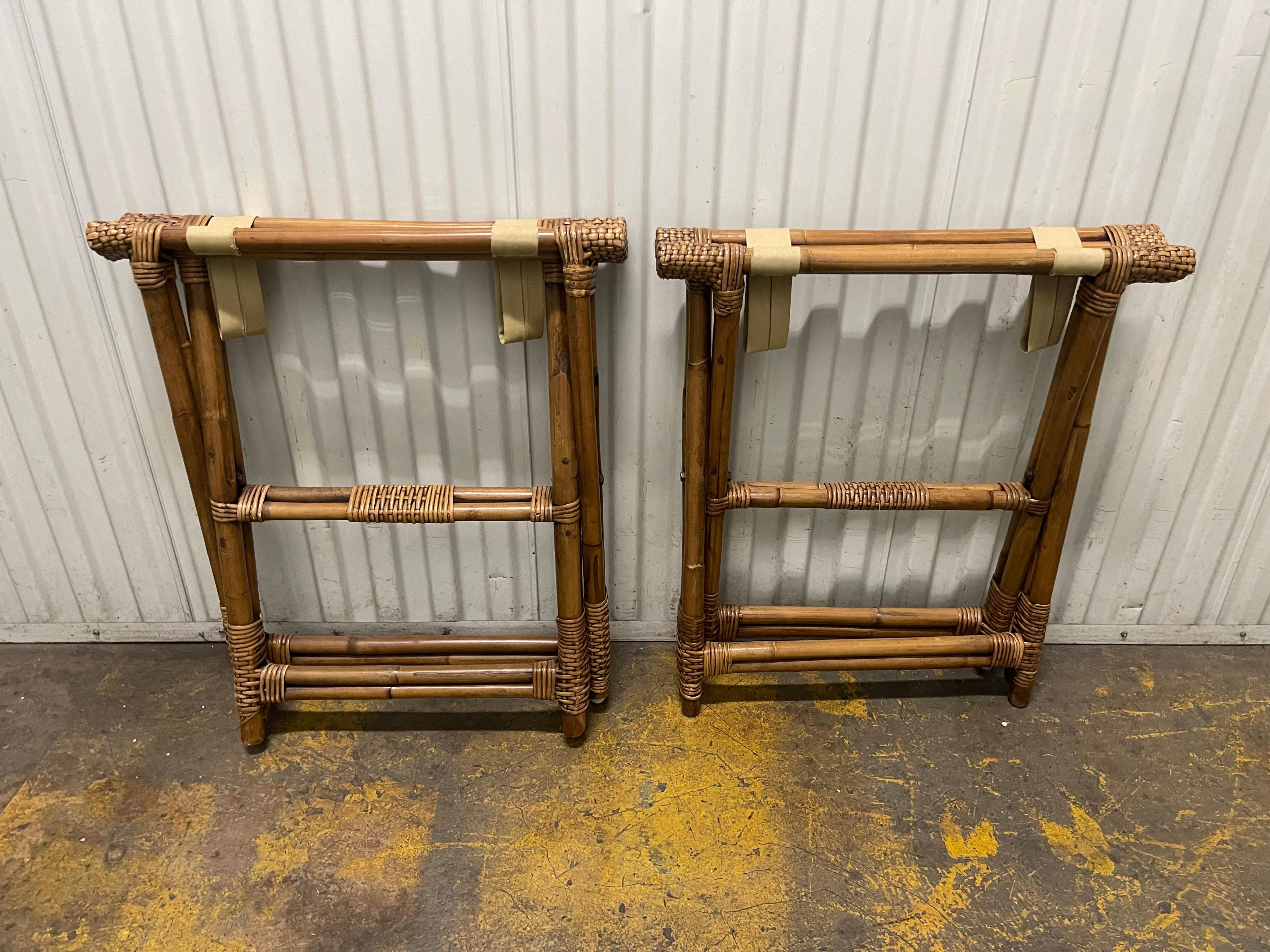 Pair of Vintage Bamboo & Leather Luggage Racks 9