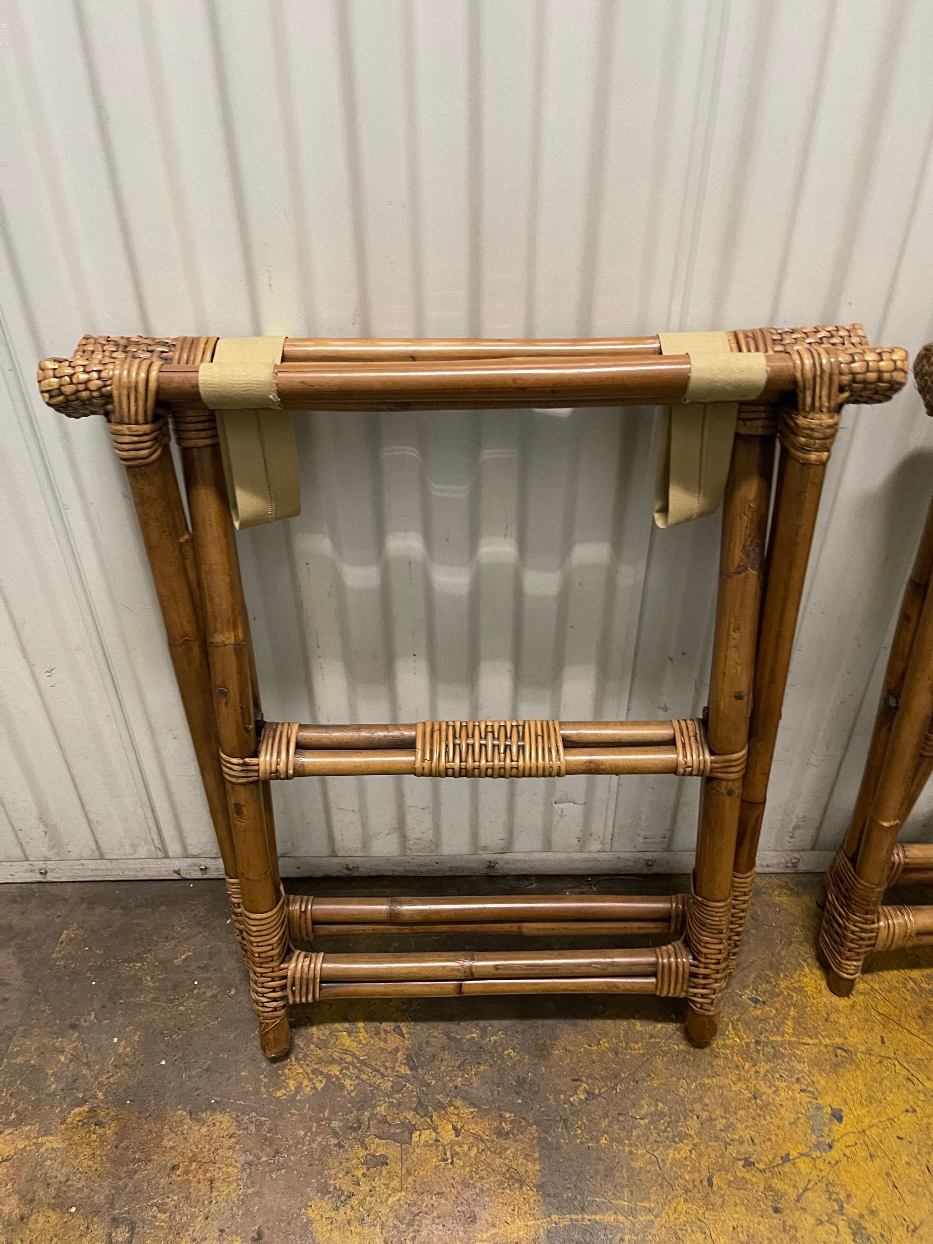 Pair of Vintage Bamboo & Leather Luggage Racks 10