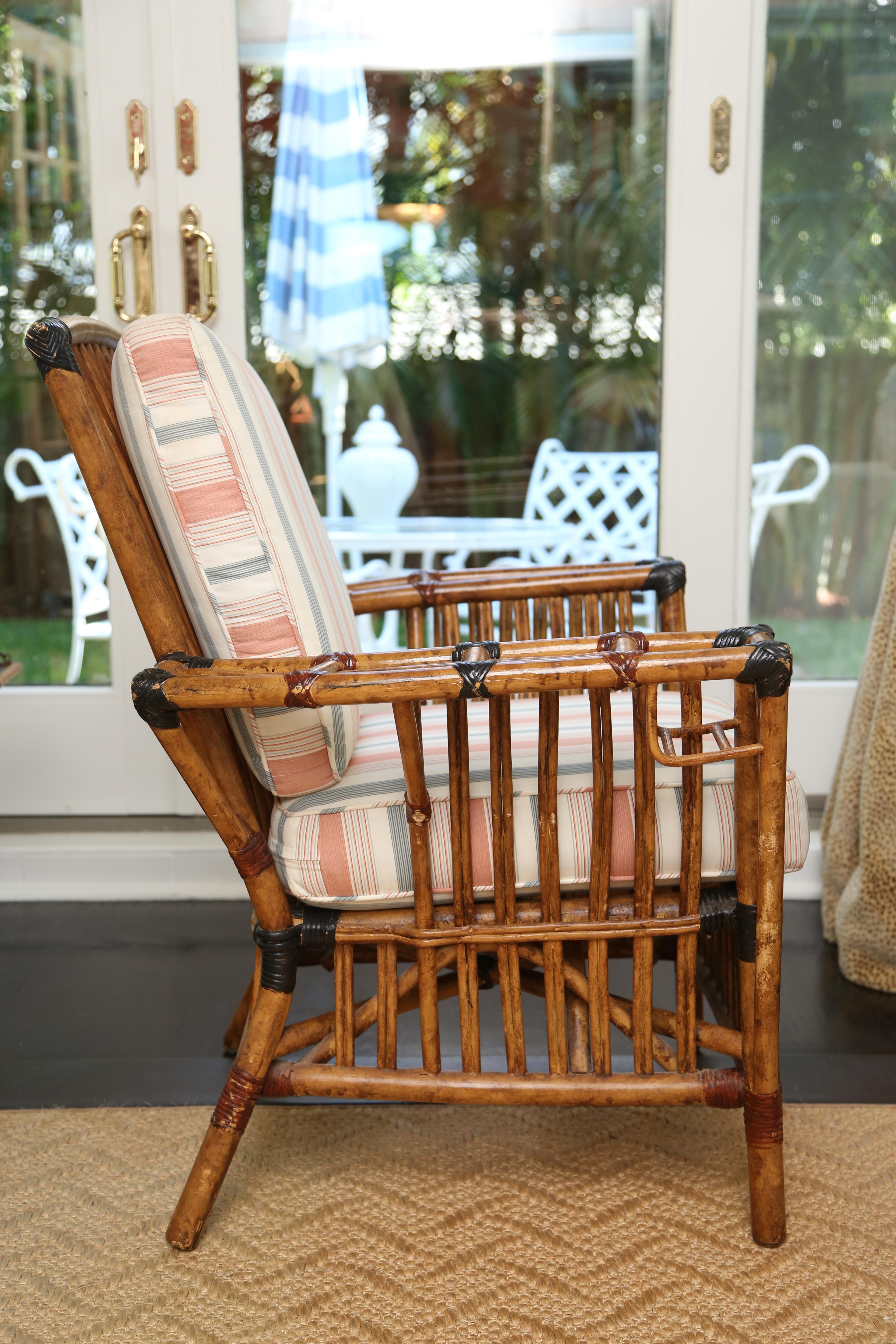 Superb Pair of Vintage Bamboo President Armchairs In Good Condition In West Palm Beach, FL