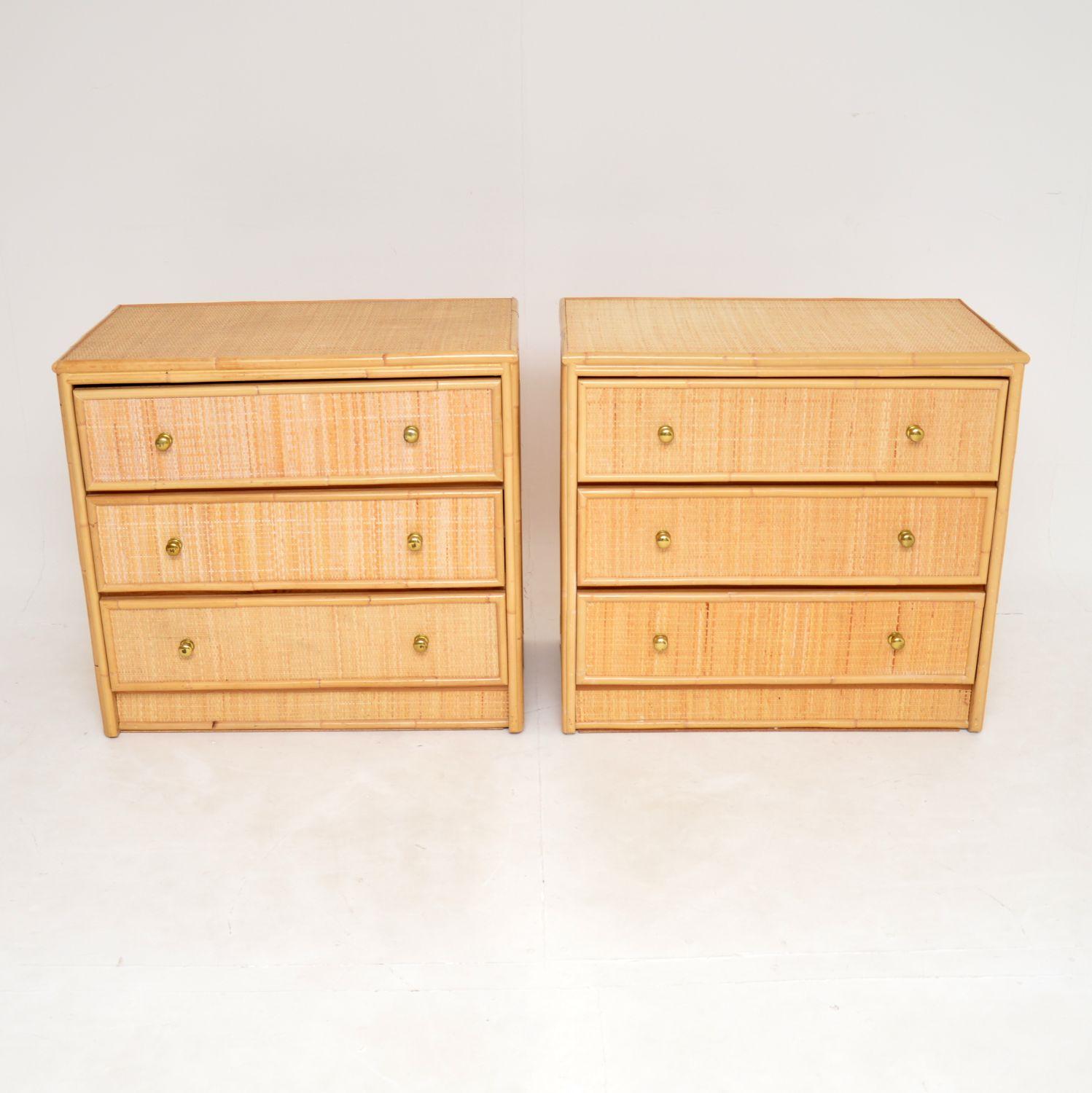 An excellent pair of vintage chests of drawers in bamboo and rattan. These were made in England; they date from around the 1970’s.

The quality is outstanding; these are very heavy and solidly built. The drawers are strong with Fine dovetailed