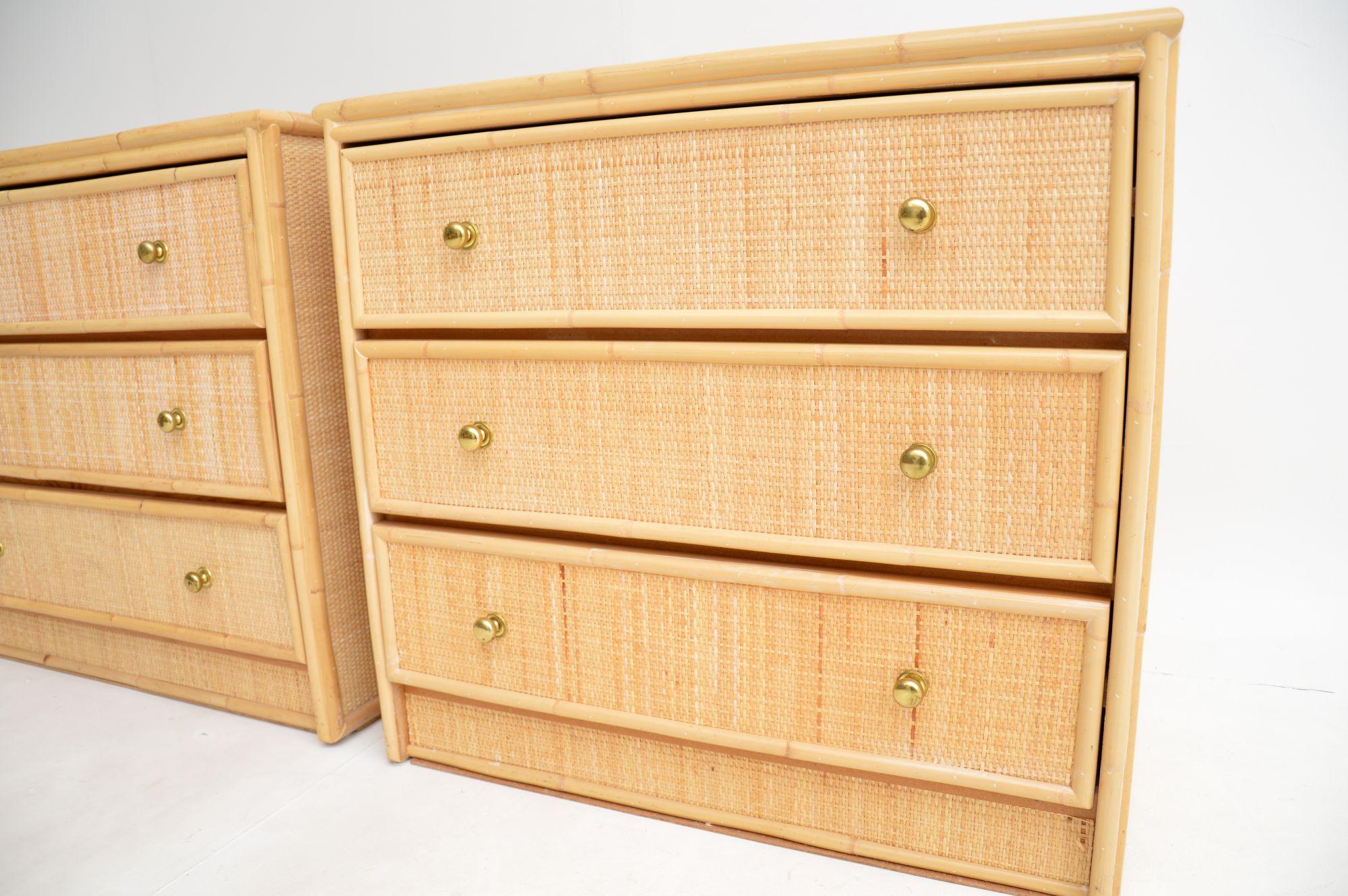 Mid-Century Modern Pair of Vintage Bamboo Rattan Chest of Drawers