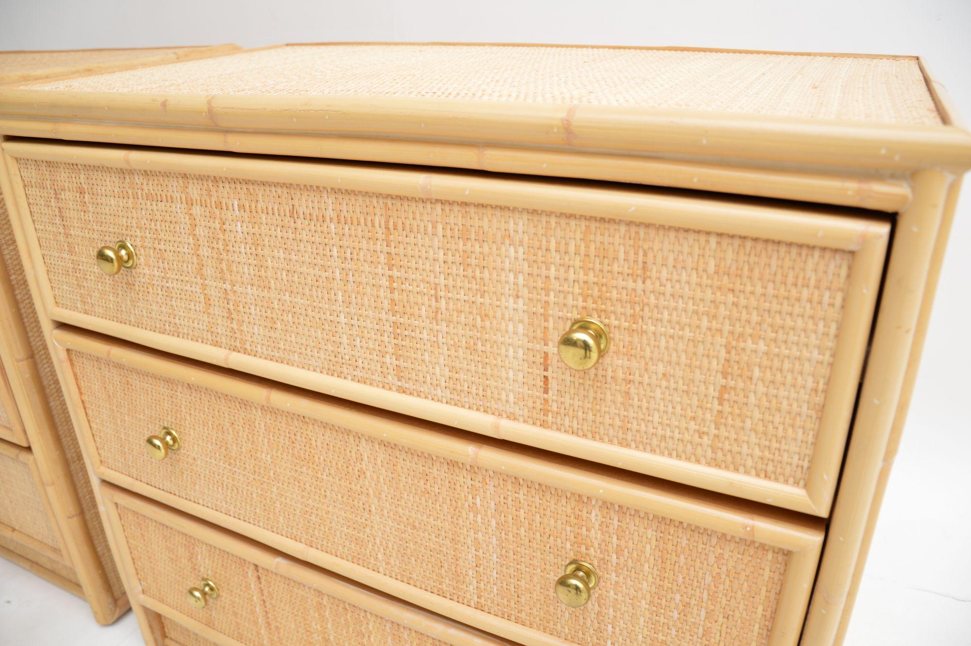 English Pair of Vintage Bamboo Rattan Chest of Drawers