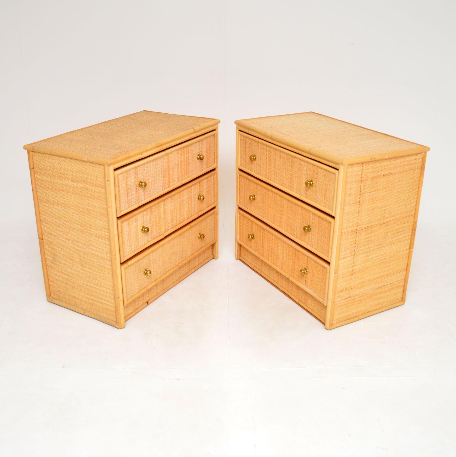 20th Century Pair of Vintage Bamboo Rattan Chest of Drawers