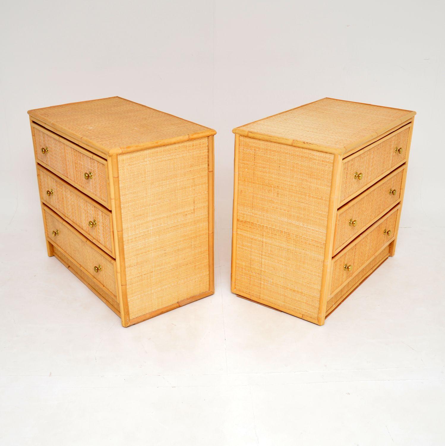 Pair of Vintage Bamboo Rattan Chest of Drawers 1