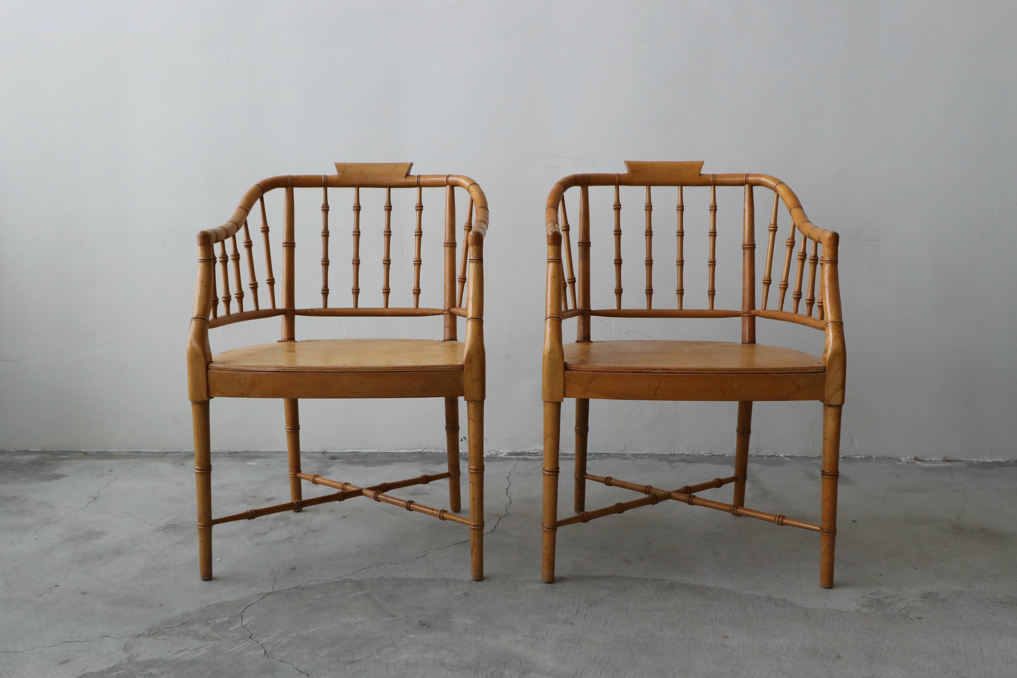 Pair of Vintage Bamboo Regency Chippendale Chinoiserie Style Side Accent Chairs im Zustand „Hervorragend“ in Las Vegas, NV
