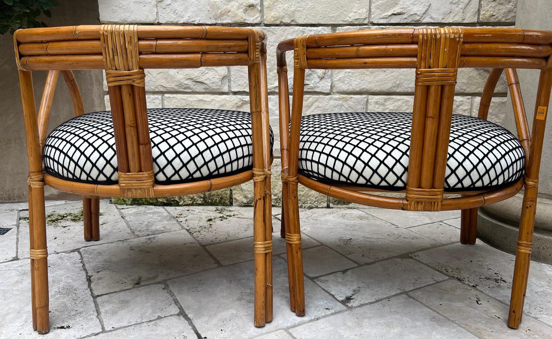 Faceted Pair of Vintage Bamboo Tub Back Armchairs