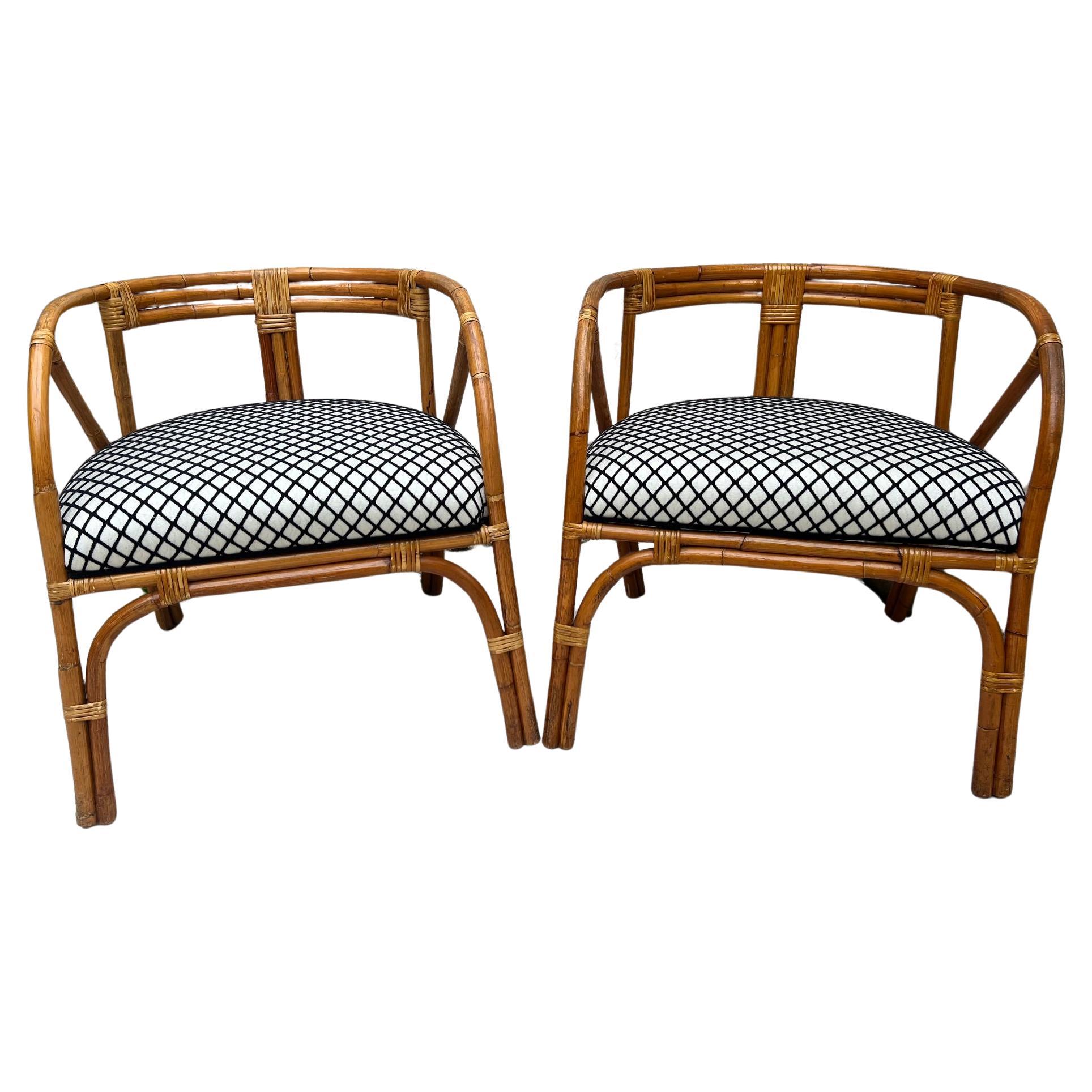Pair of Vintage Bamboo Tub Back Armchairs