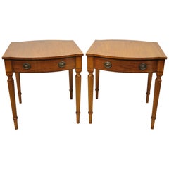 Pair of Vintage Banded Mahogany Sheraton Style Inlaid One-Drawer End Tables