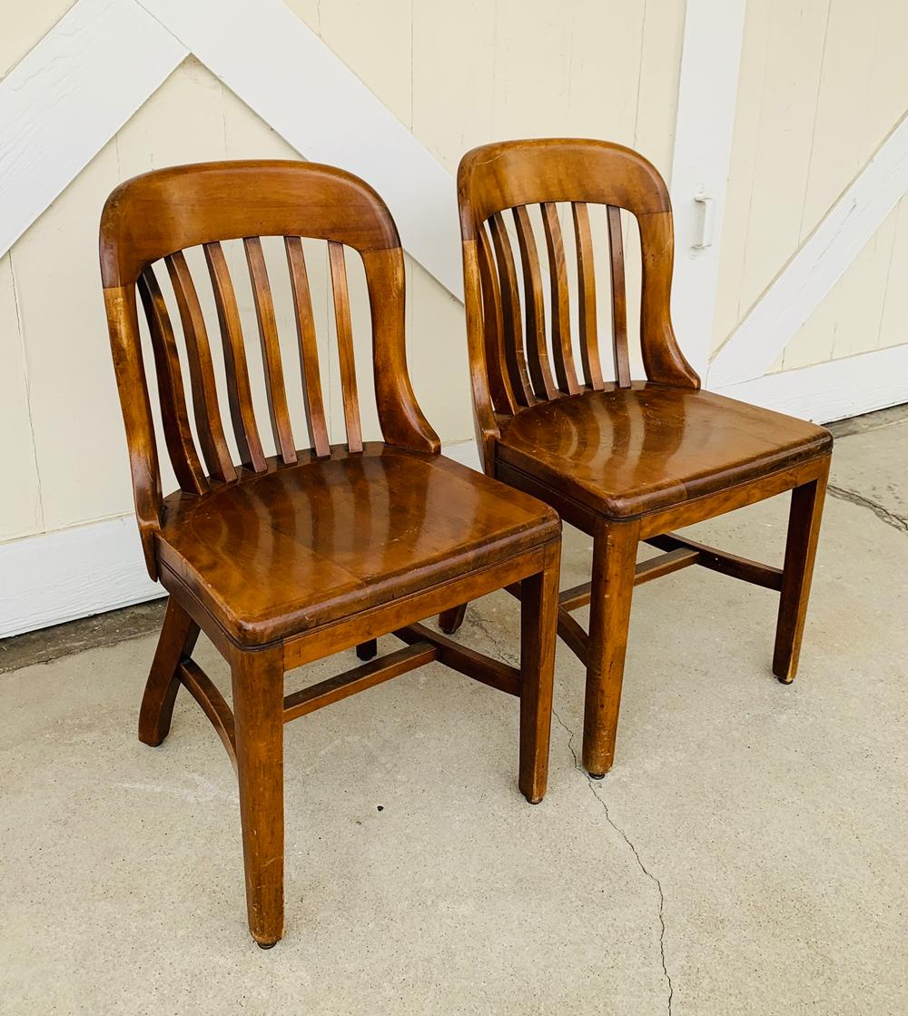 Wood Pair of Vintage Bankers Chairs by Sikes of Buffalo N.Y.