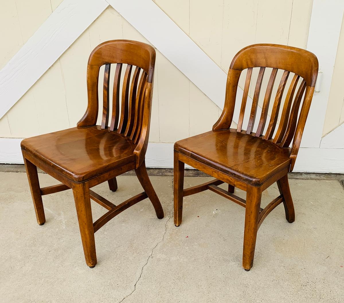 Pair of Vintage Bankers Chairs by Sikes of Buffalo N.Y. In Good Condition In Los Angeles, CA