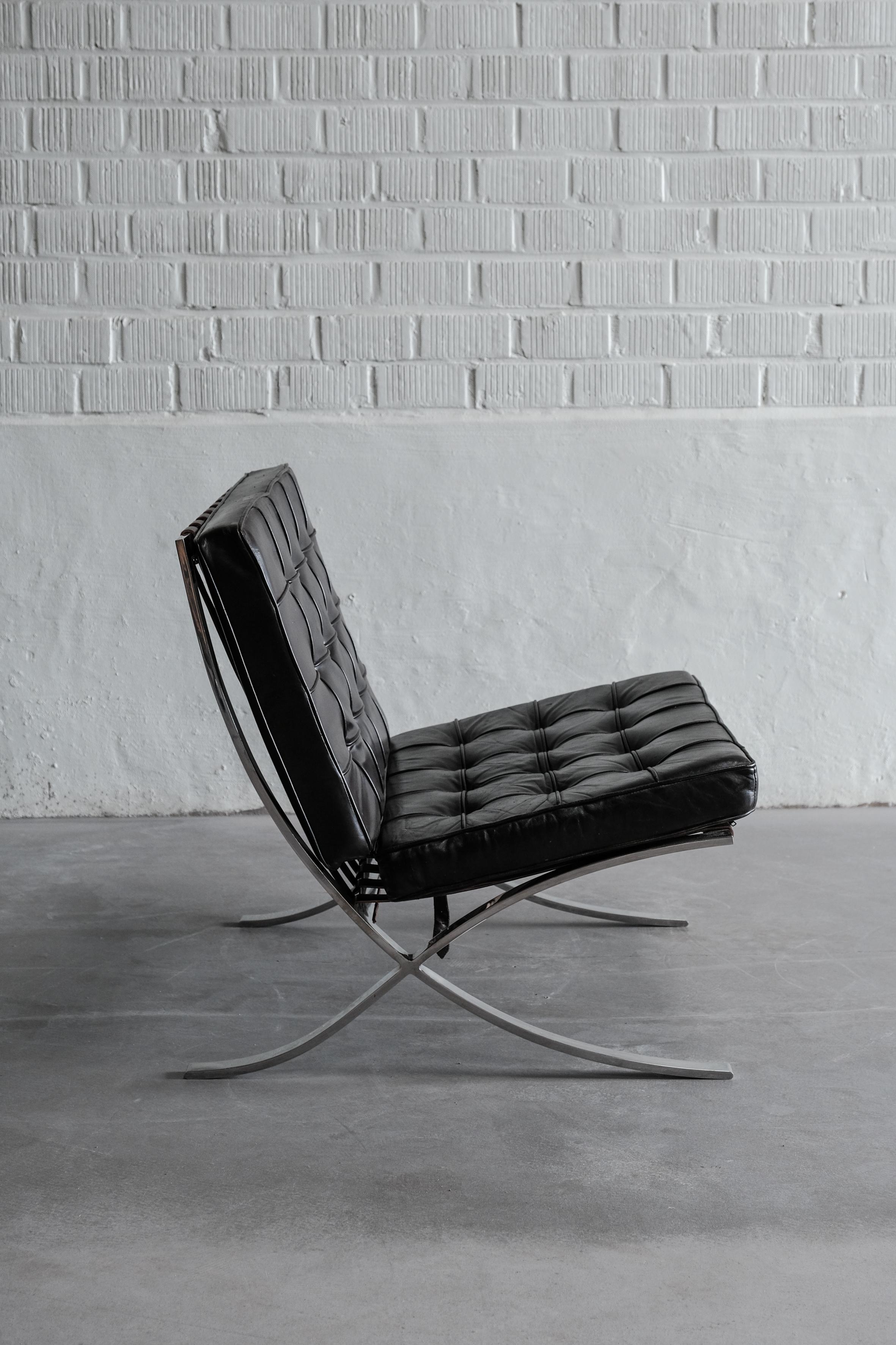 Leather Pair of Vintage Barcelona Chairs by Mies van der Rohe