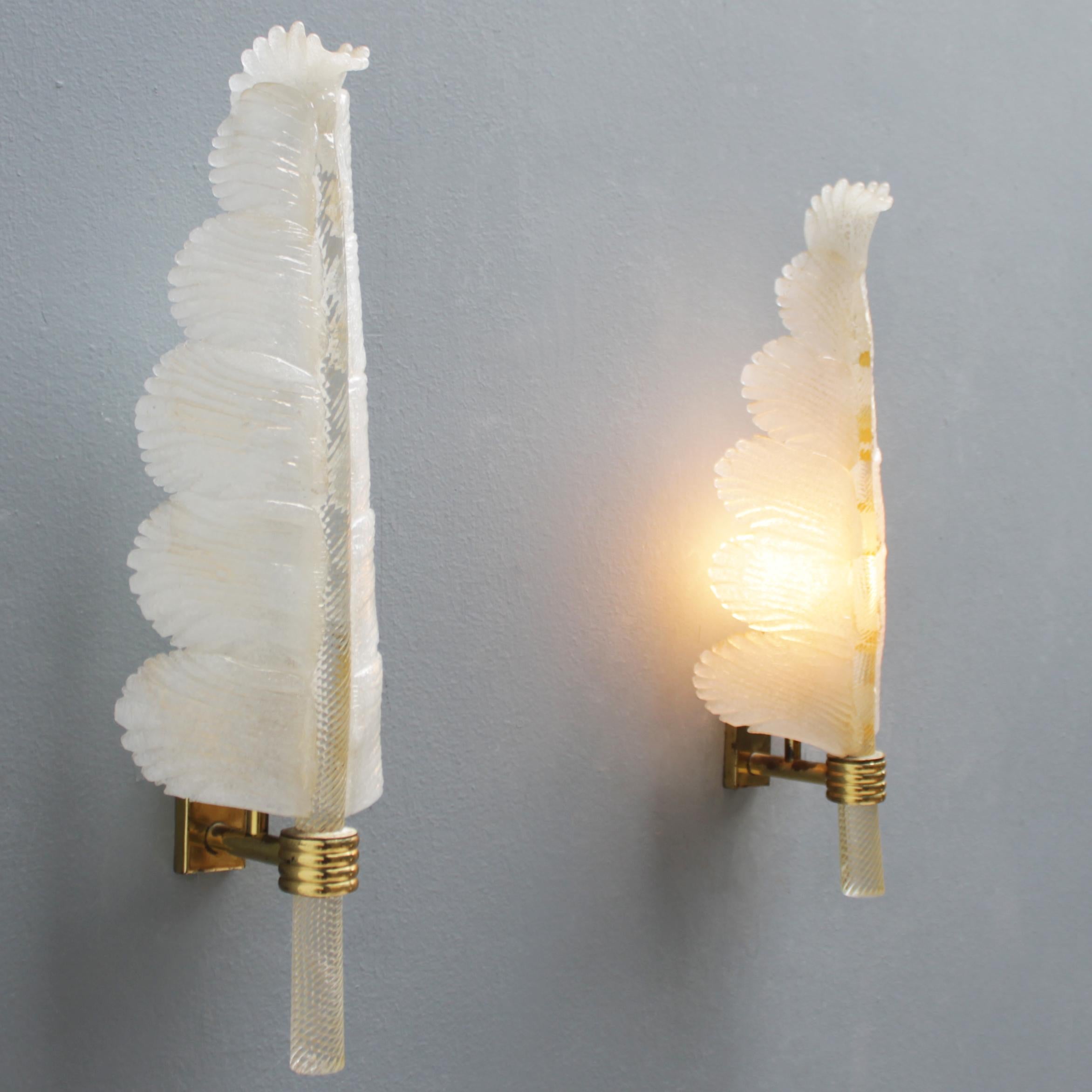 Italian Pair of Vintage Barovier e Toso Palm Leaf Sconces