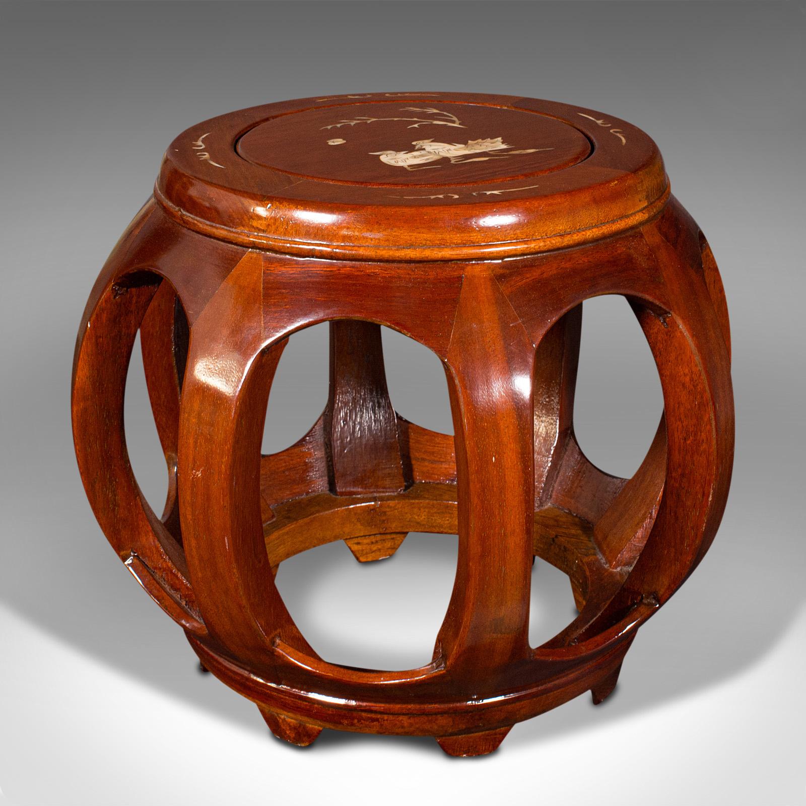 Pair Of Vintage Barrel Stools, Chinese, Inlaid, Decorative Display Stand, C.1970 For Sale 1
