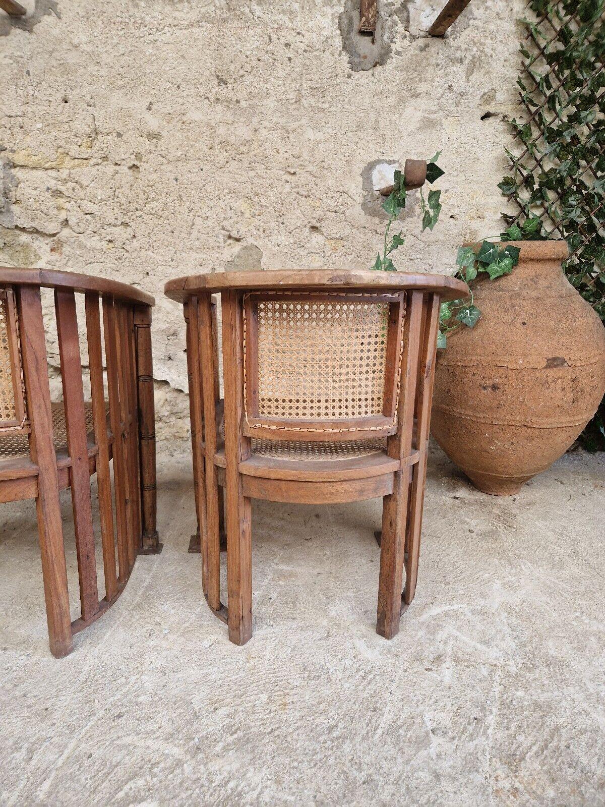 Pair of Vintage Barrell Chairs Teak Austrian Joseph Hoffman Cane Seat and Back 7