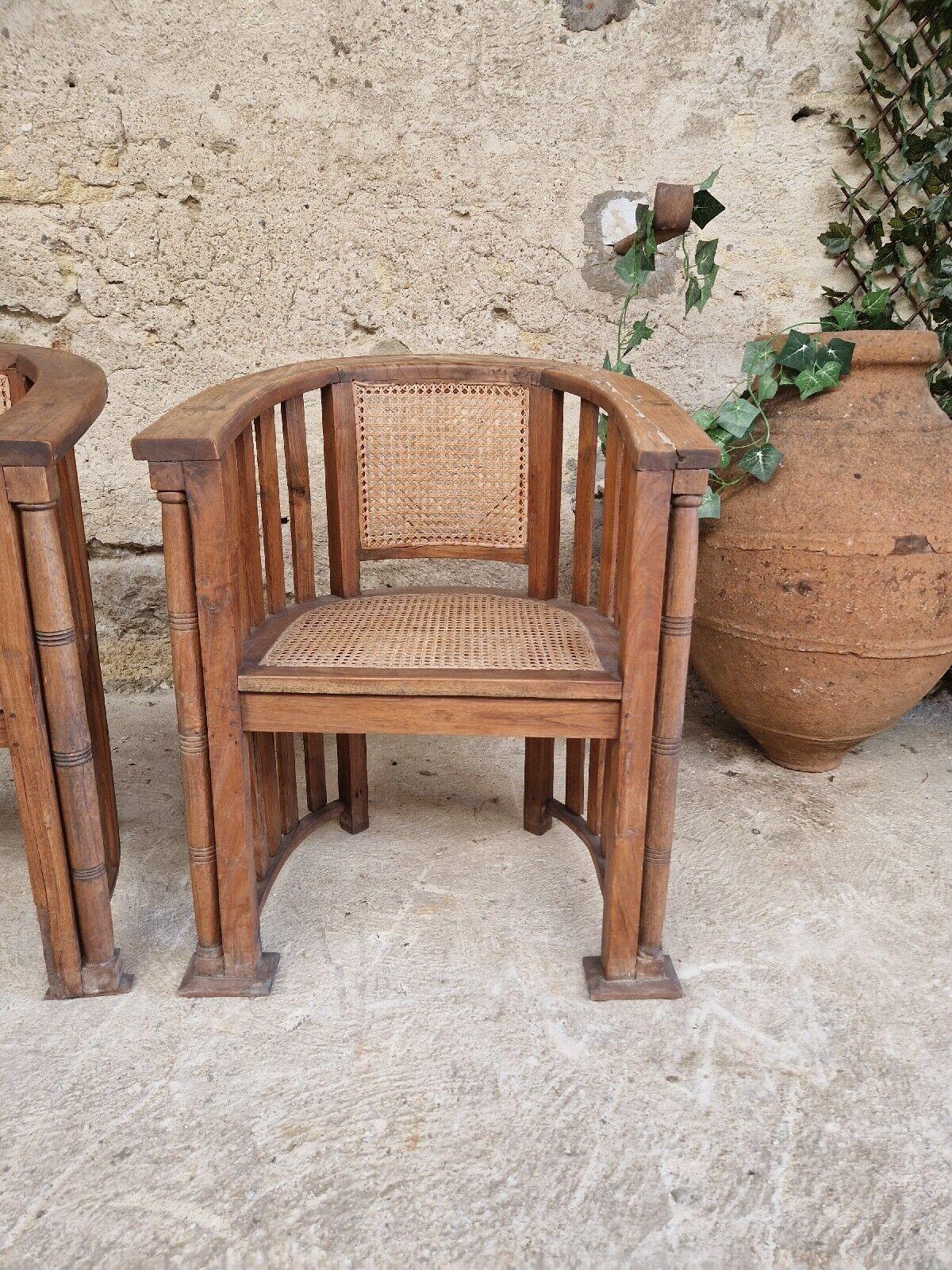 Pair of Vintage Barrell Chairs Teak Austrian Joseph Hoffman Cane Seat and Back In Good Condition In Buxton, GB