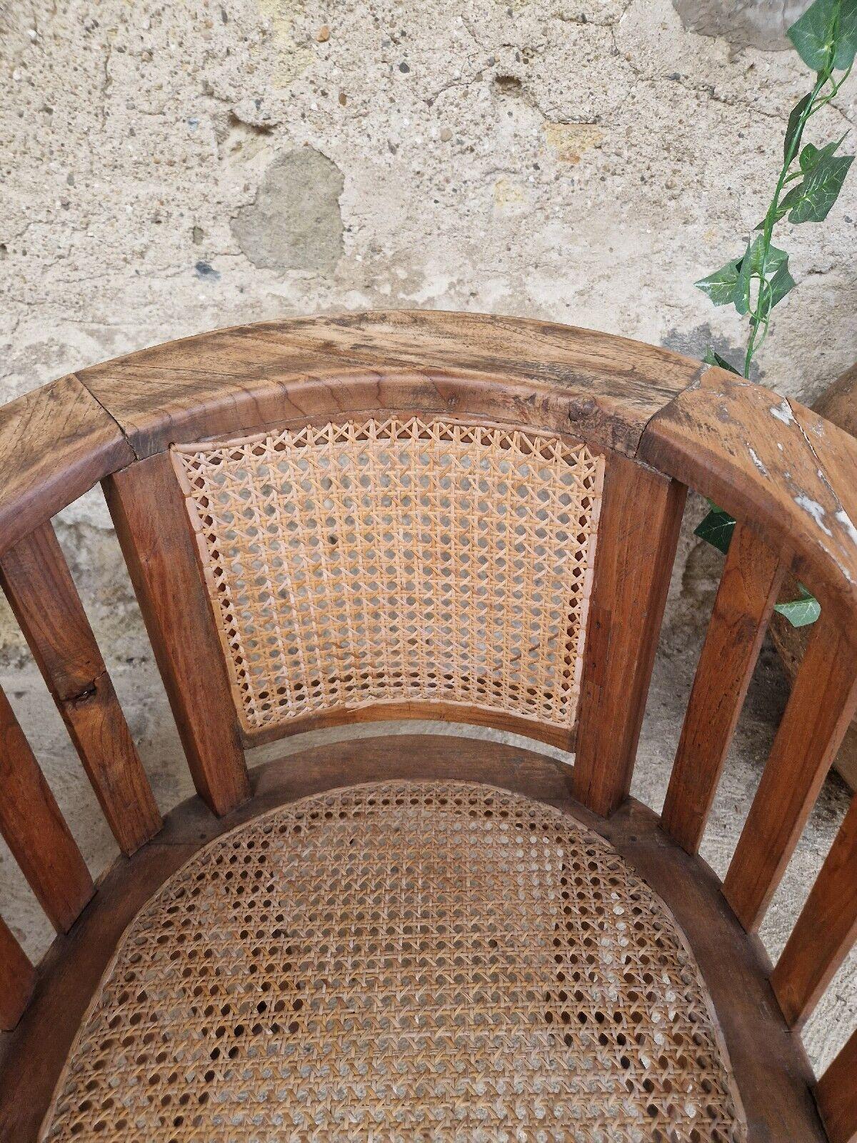 20th Century Pair of Vintage Barrell Chairs Teak Austrian Joseph Hoffman Cane Seat and Back