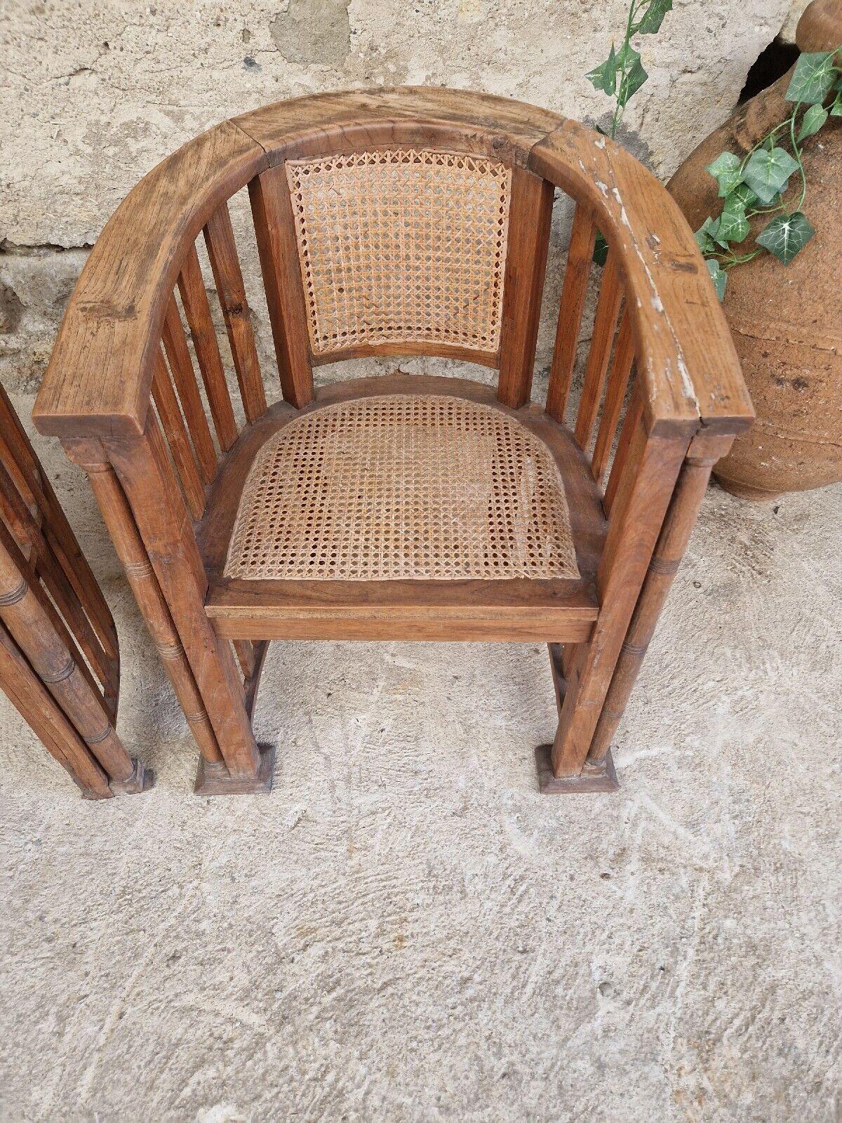Pair of Vintage Barrell Chairs Teak Austrian Joseph Hoffman Cane Seat and Back 1
