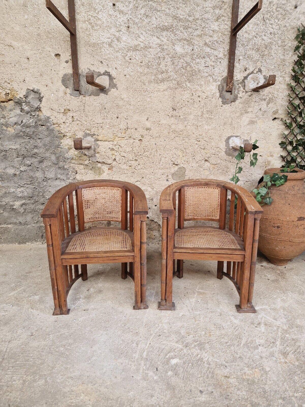 Pair of Vintage Barrell Chairs Teak Austrian Joseph Hoffman Cane Seat and Back 5