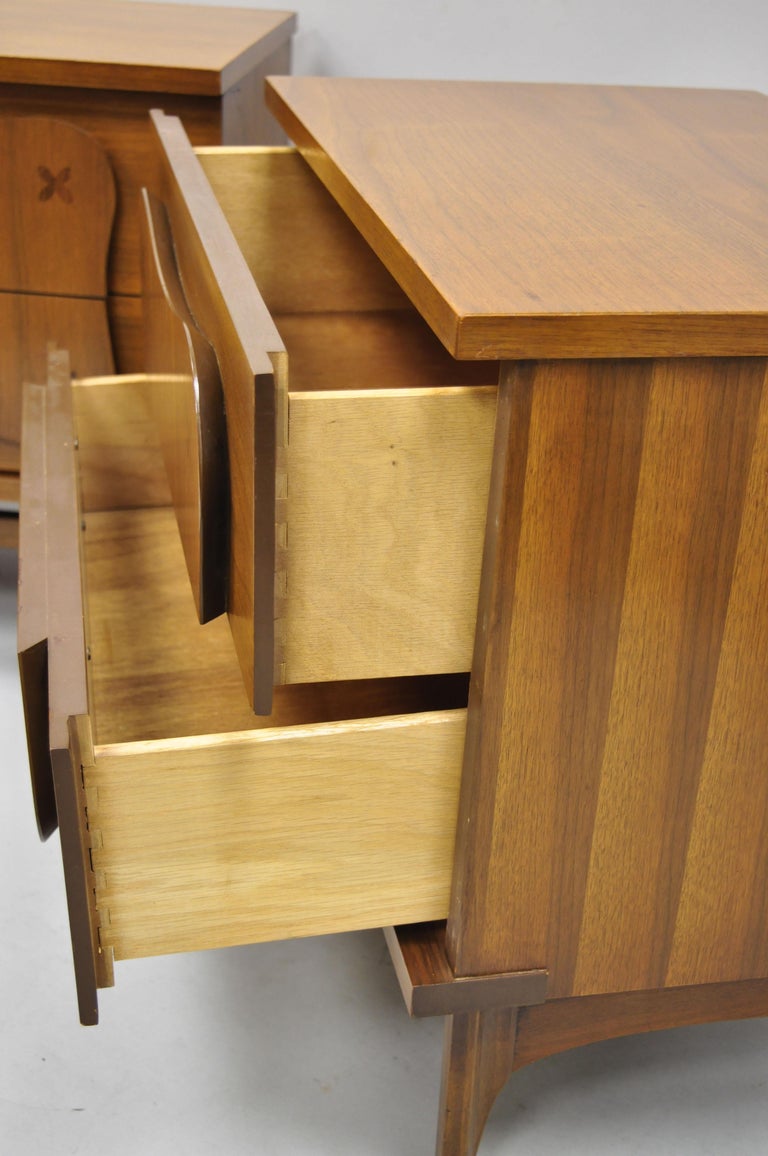 Pair of Vintage Bassett MidCentury Modern Star Inlay Walnut