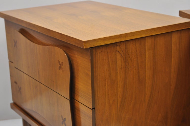 Pair of Vintage Bassett MidCentury Modern Star Inlay Walnut