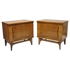 Pair of Vintage Bassett Mid-Century Modern Star Inlay Walnut Nightstands Tables