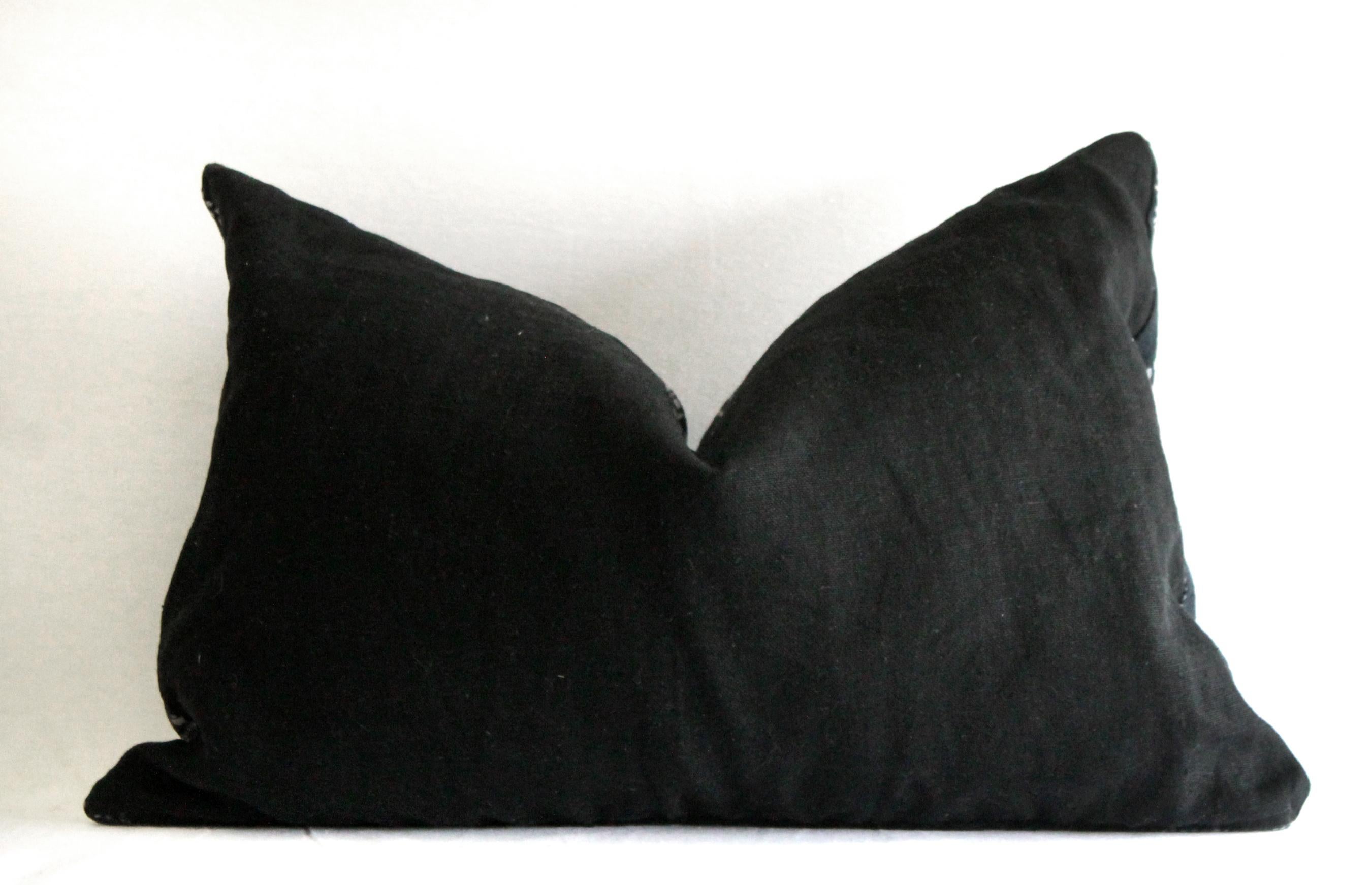 20th Century Pair of Vintage Batik Black Lumbar Pillows