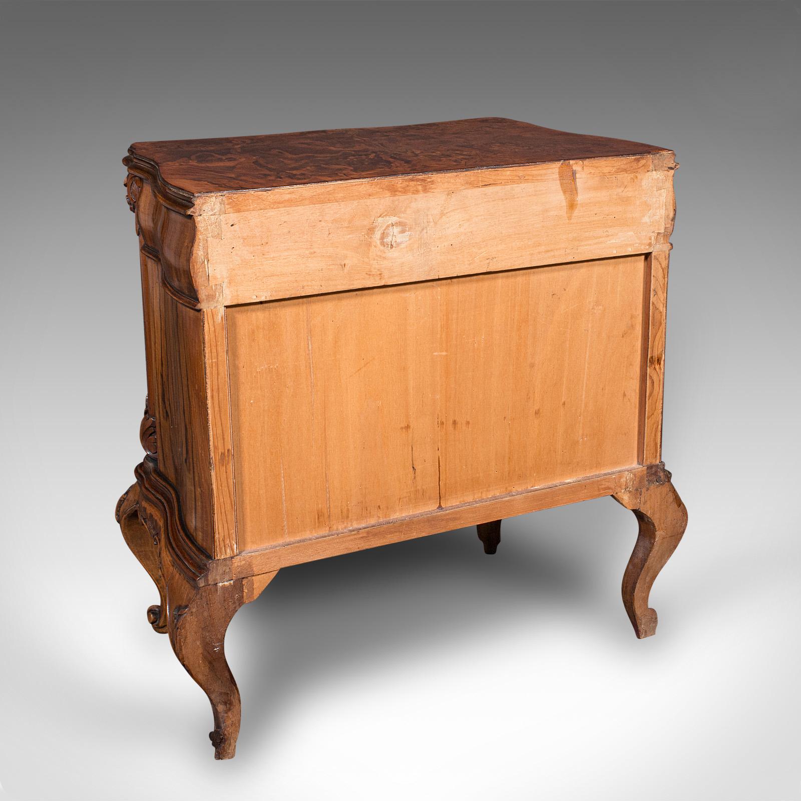 Pair Of Vintage Bedside Cabinets, Italian, Walnut, Bedside Nightstand, Rococo For Sale 1