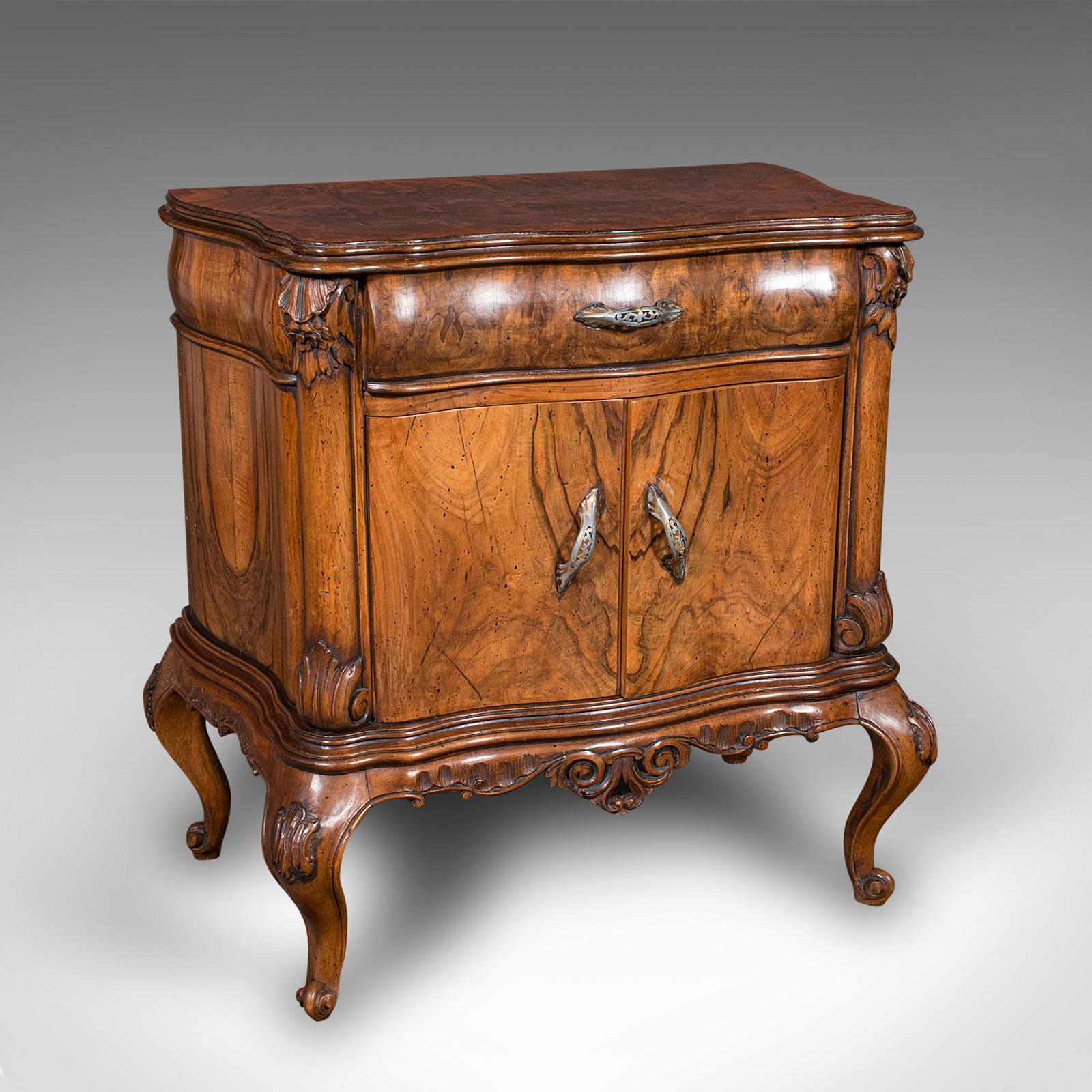 Pair Of Vintage Bedside Cabinets, Italian, Walnut, Bedside Nightstand, Rococo For Sale 2