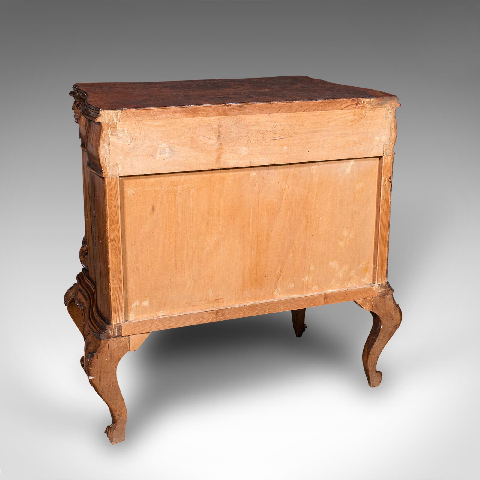 Pair Of Vintage Bedside Cabinets, Italian, Walnut, Bedside Nightstand, Rococo For Sale 3