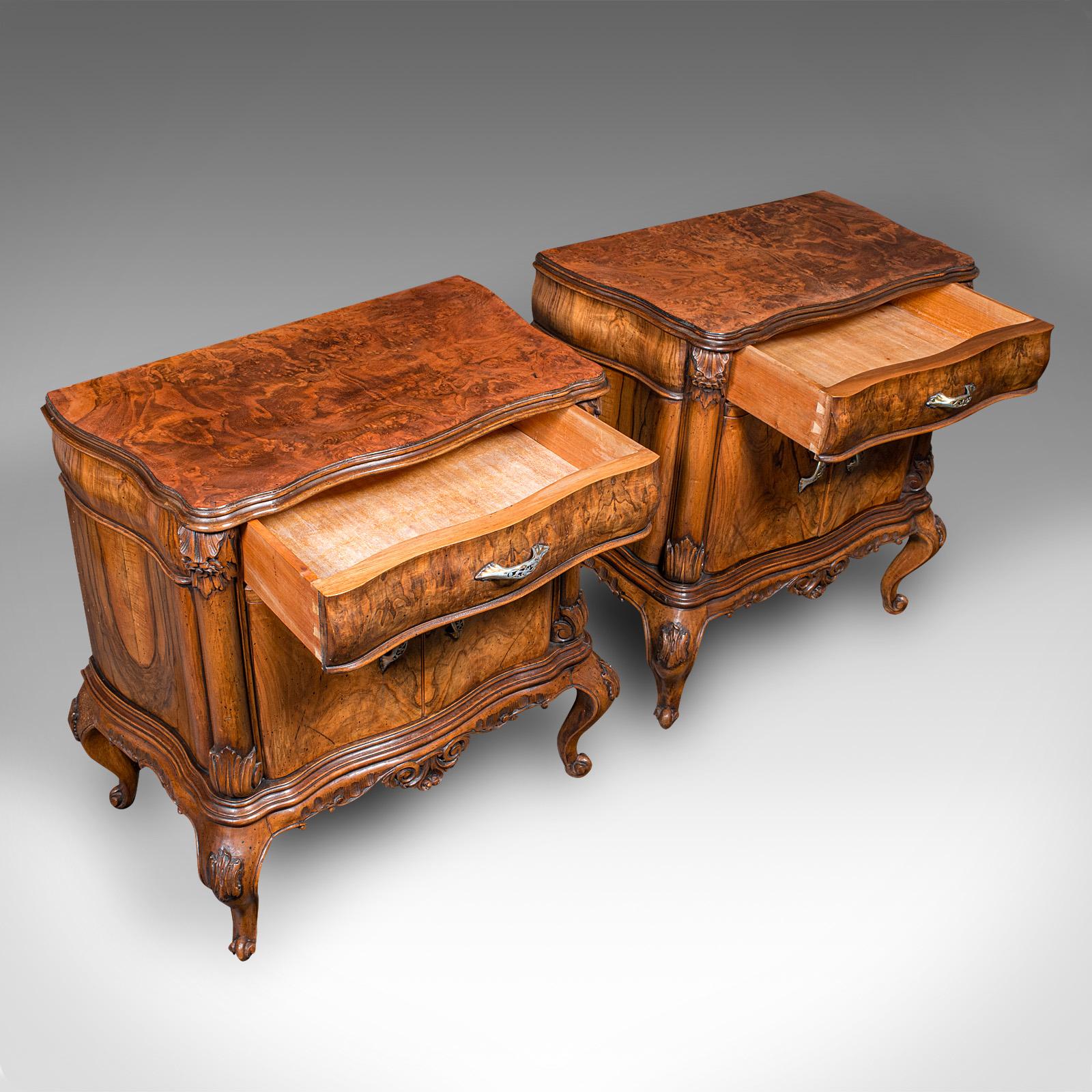 Pair Of Vintage Bedside Cabinets, Italian, Walnut, Bedside Nightstand, Rococo For Sale 4